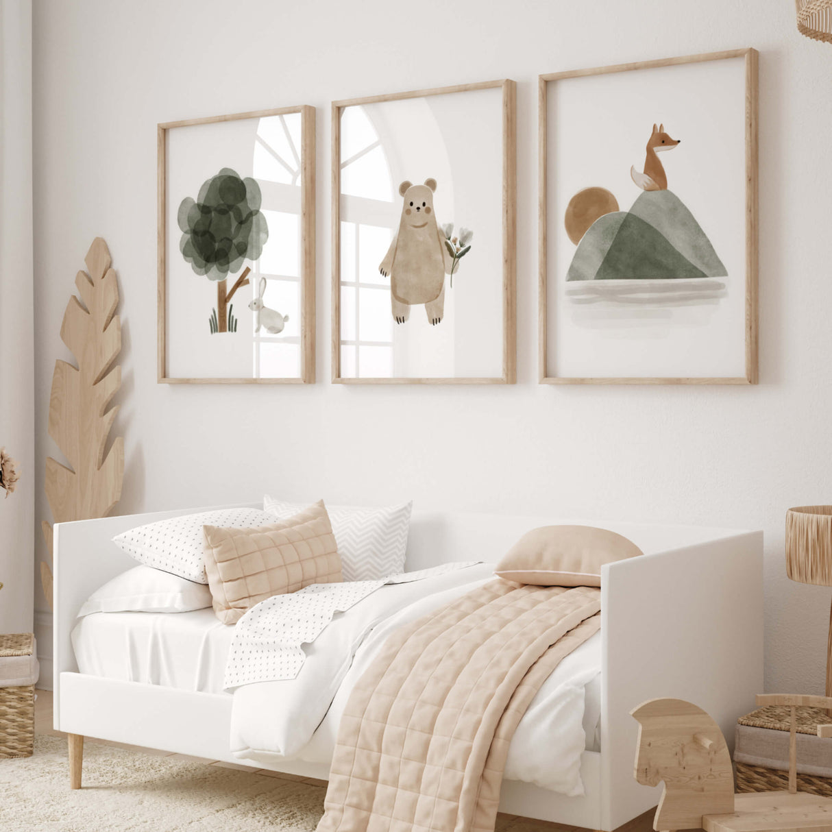 Set of 3 woodland nursery print for neutral nursery ideas.