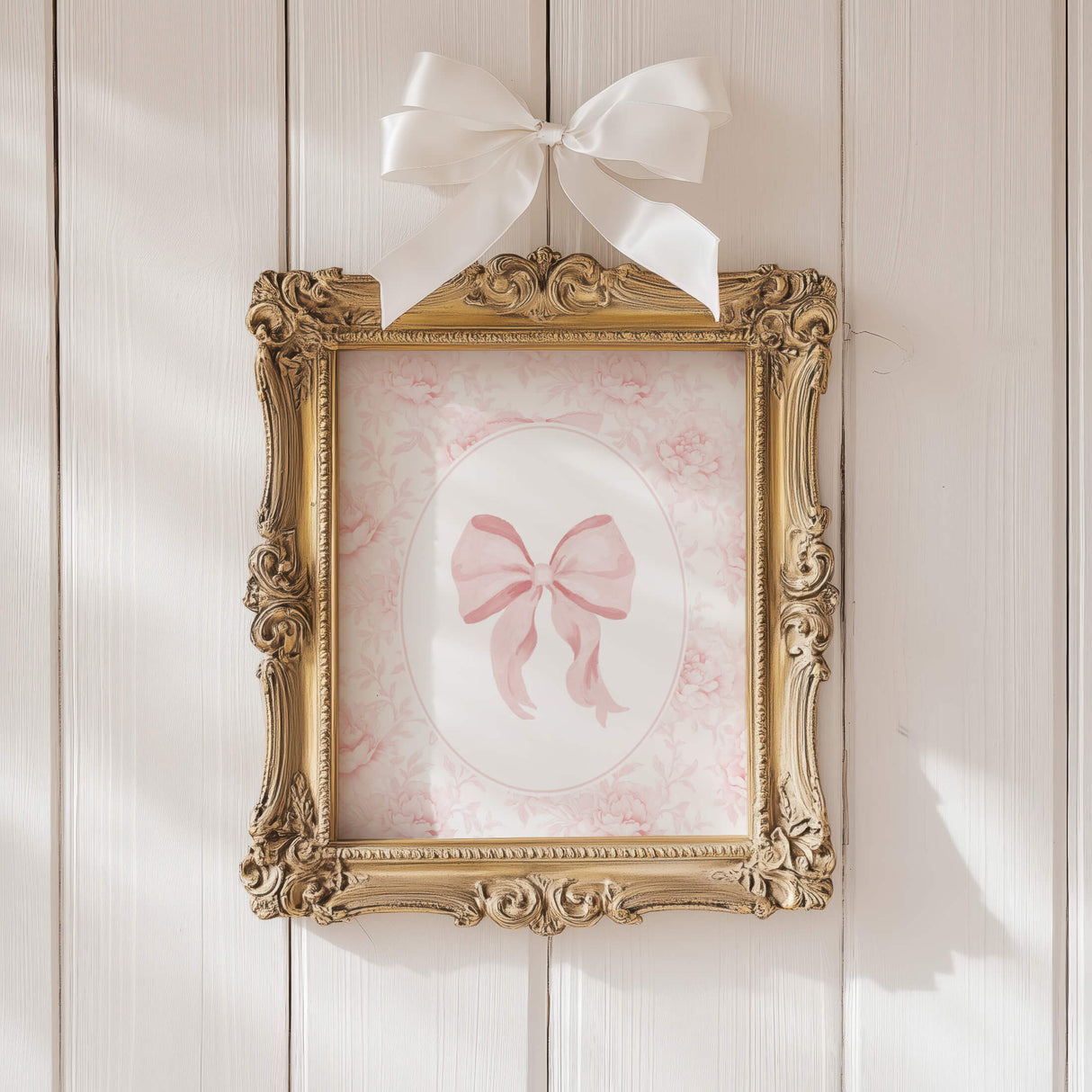 Pink floral bow art set digital download styled in modern nursery interior
