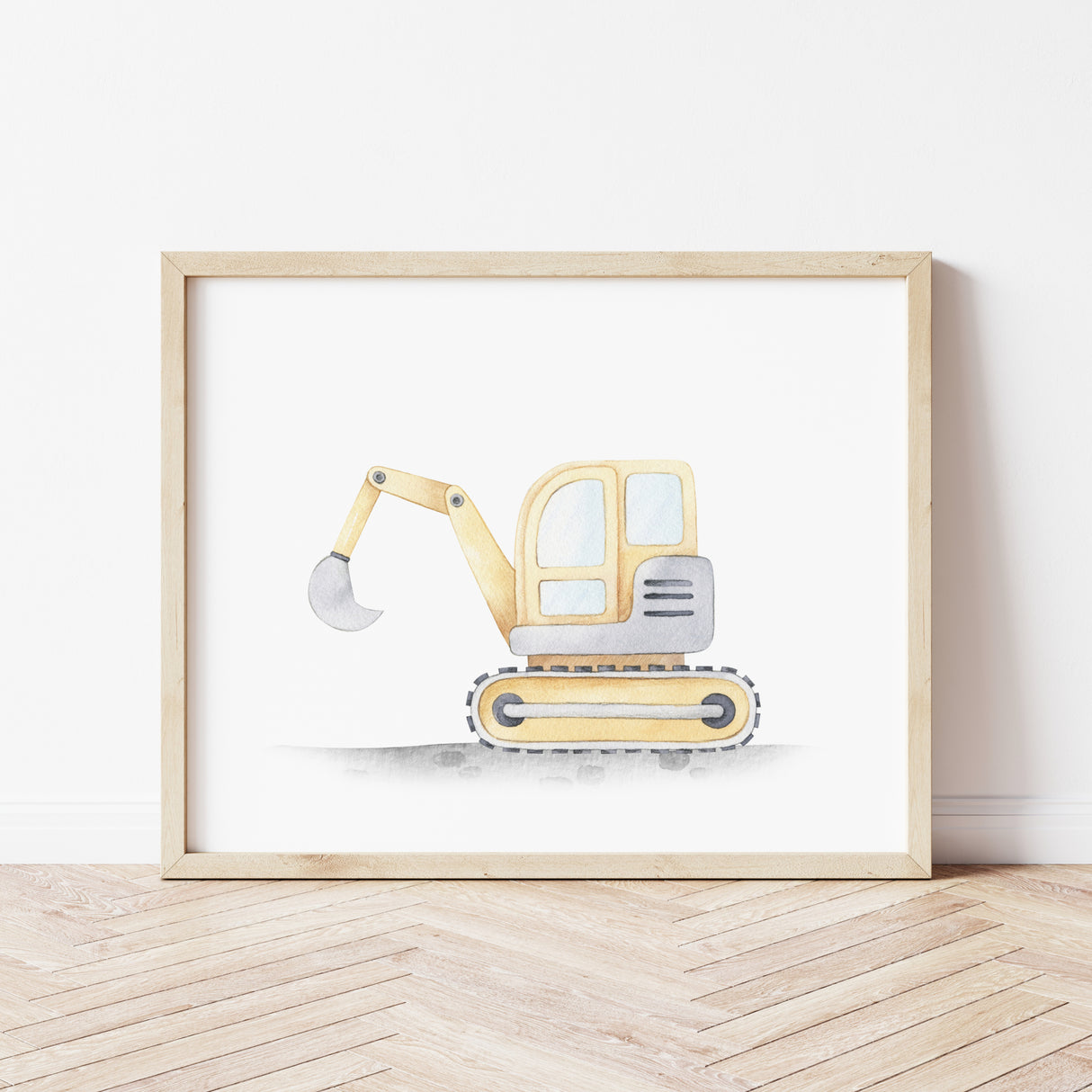 Watercolor digger print for toddler, boys and neutral nursery decor.
