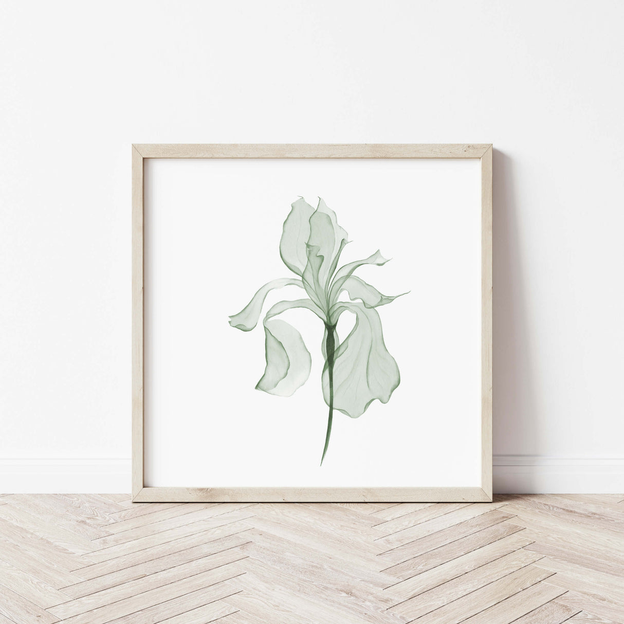 Set of 4  sage green flower with a transparent effect printable for neutral home decor.