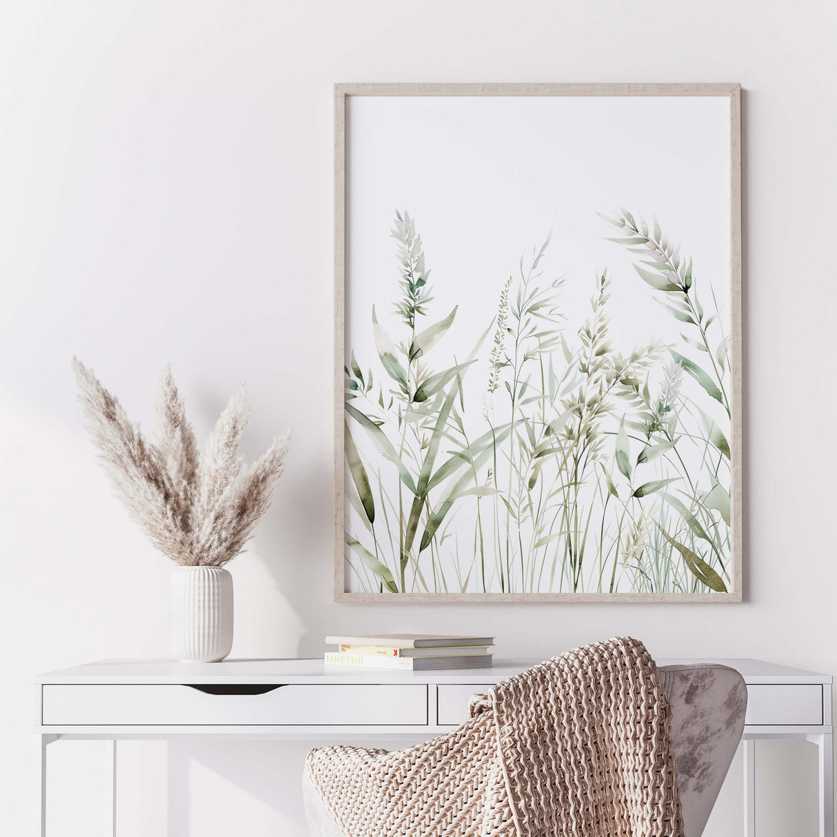 Neutral botanical wall posters for calming bedroom decoration