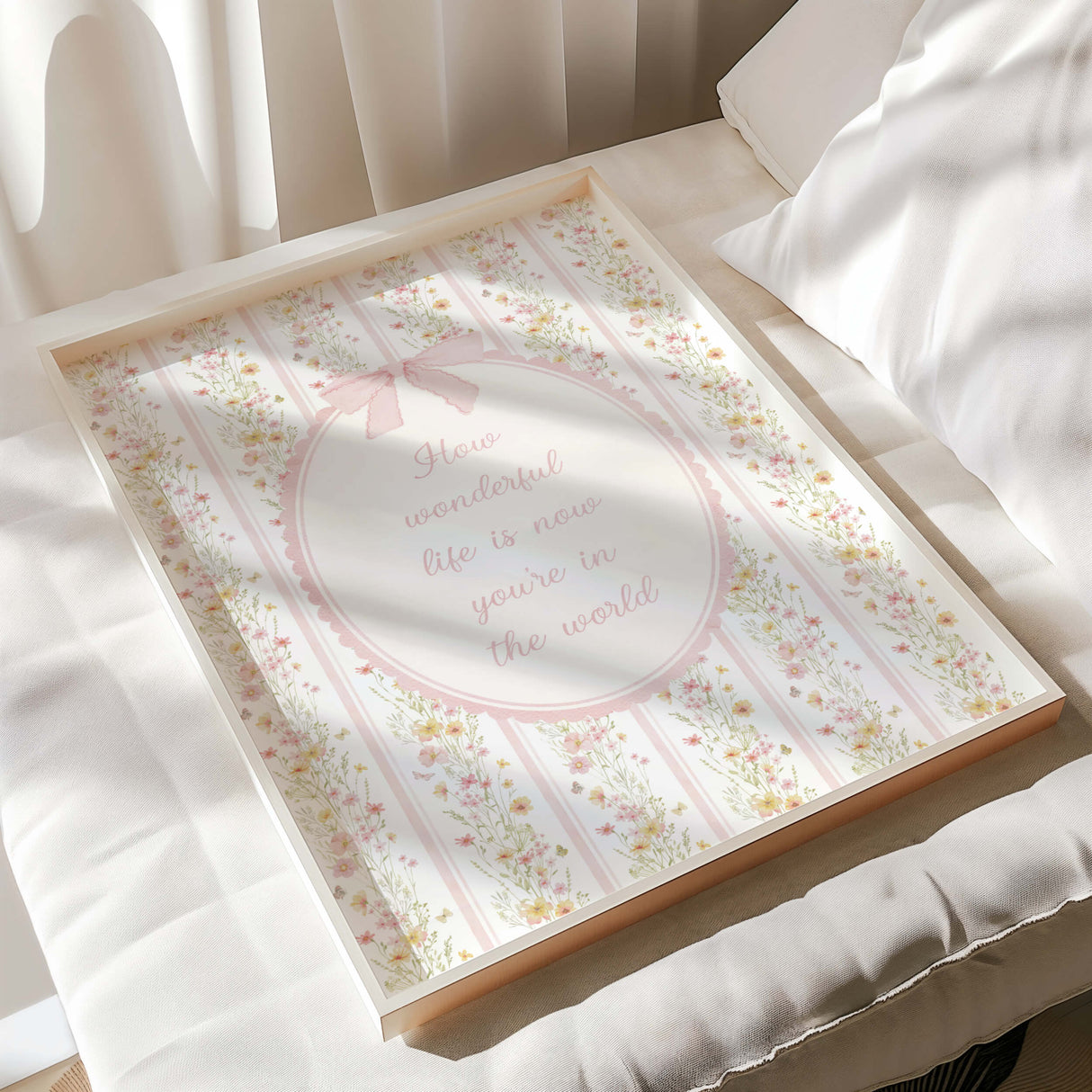 Baby girl nursery wall art printable with romantic floral quote