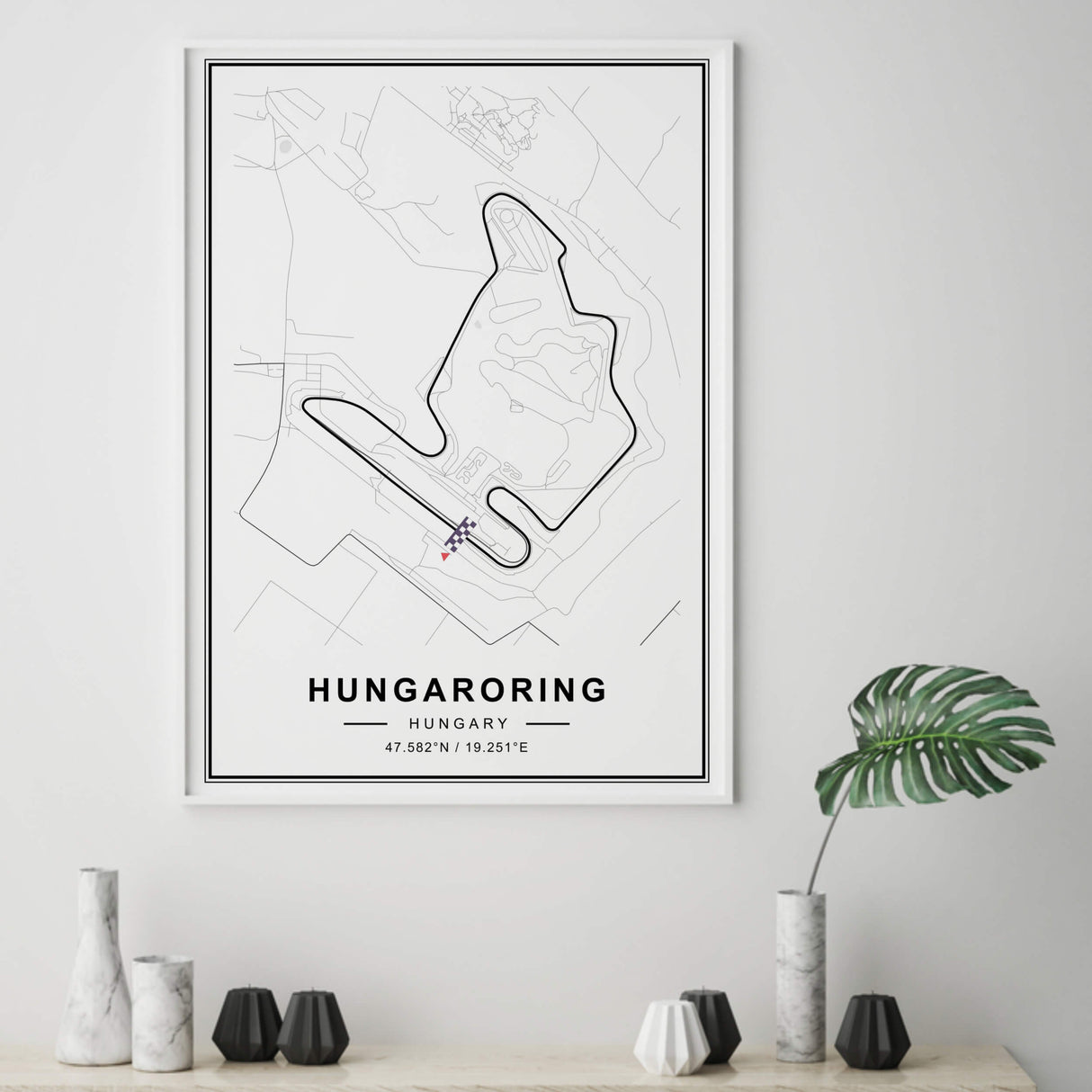 Hungaroring F1 map printable for minimalist home decor as a gift for fathers and men.