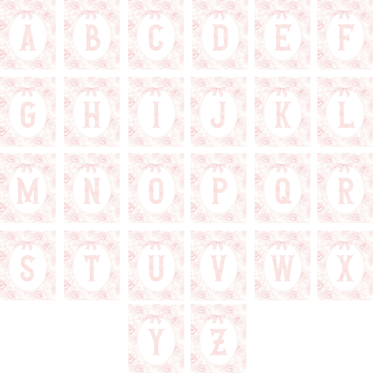 Pink coquette bow initial monogram poster printable for baby girl room