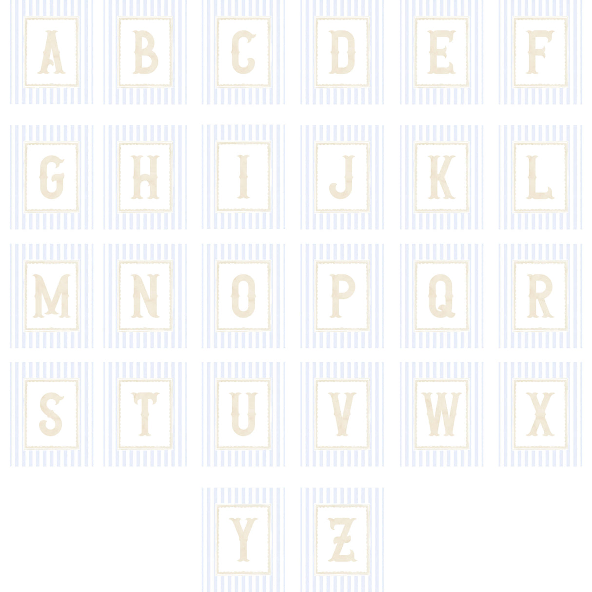 Blue nursery digital prints with carousel theme and A-Z monogram letters for customizable decor