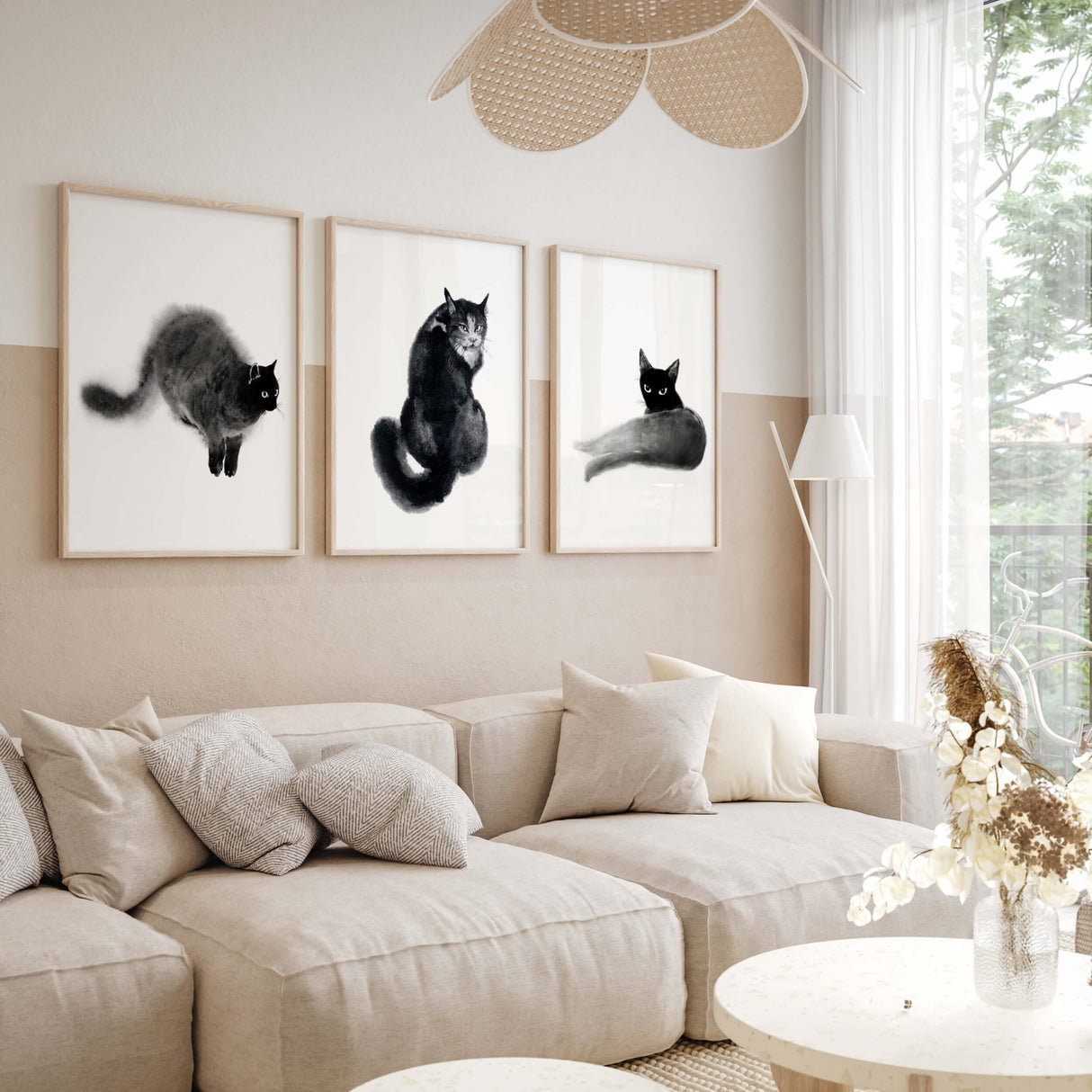 Abstract japandi black cat poster for minimalist home decor, abstract home decor, japandi home decor.