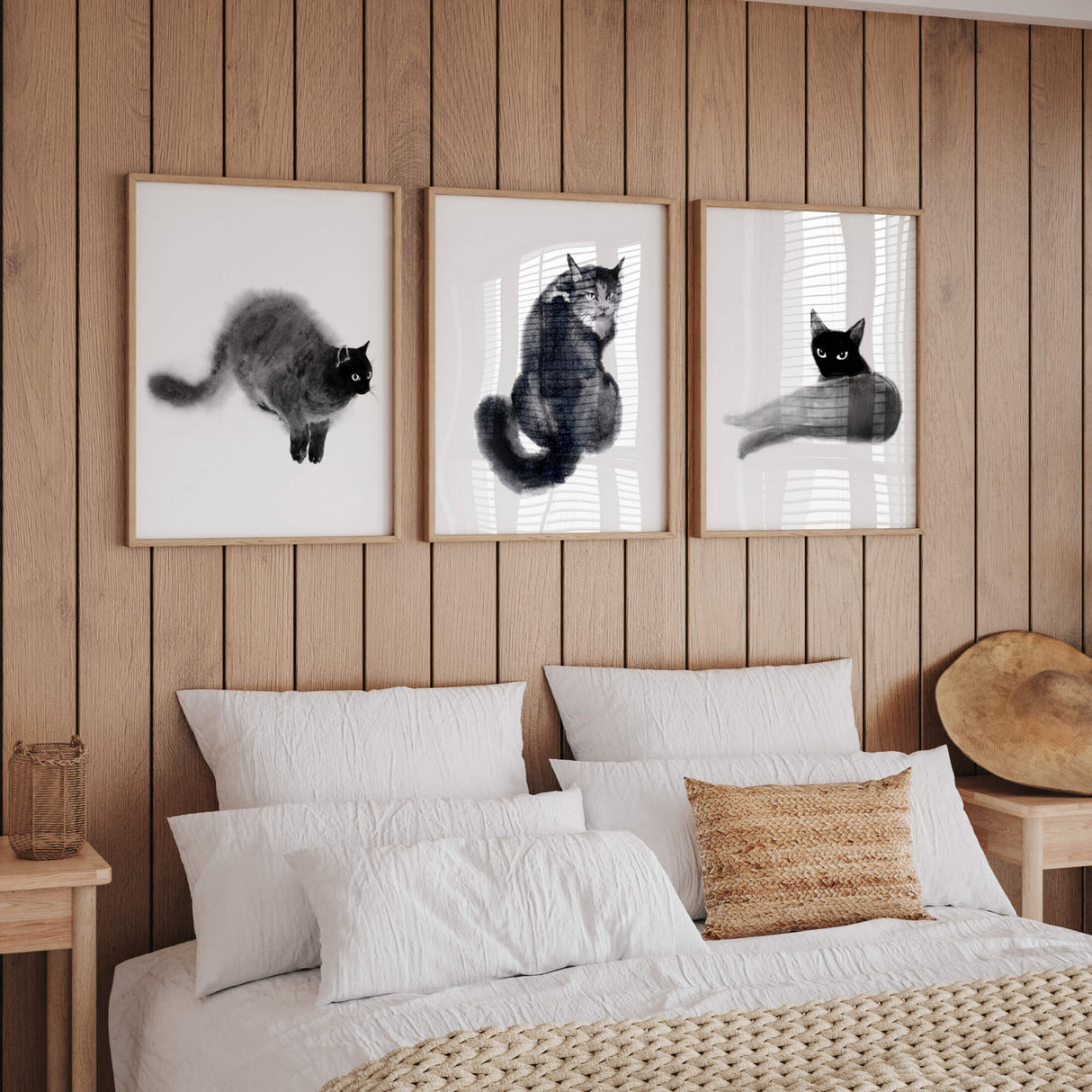 Abstract japandi black cat print for minimalist home decor, abstract home decor, japandi home decor.