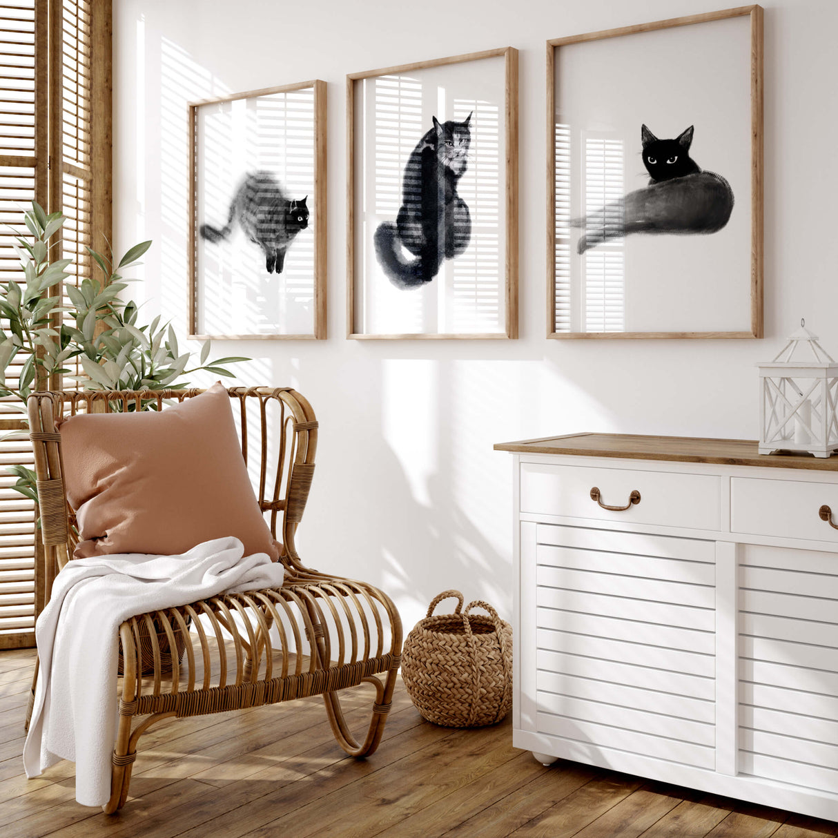 Abstract japandi black cat printable for minimalist home decor, abstract home decor, japandi home decor.