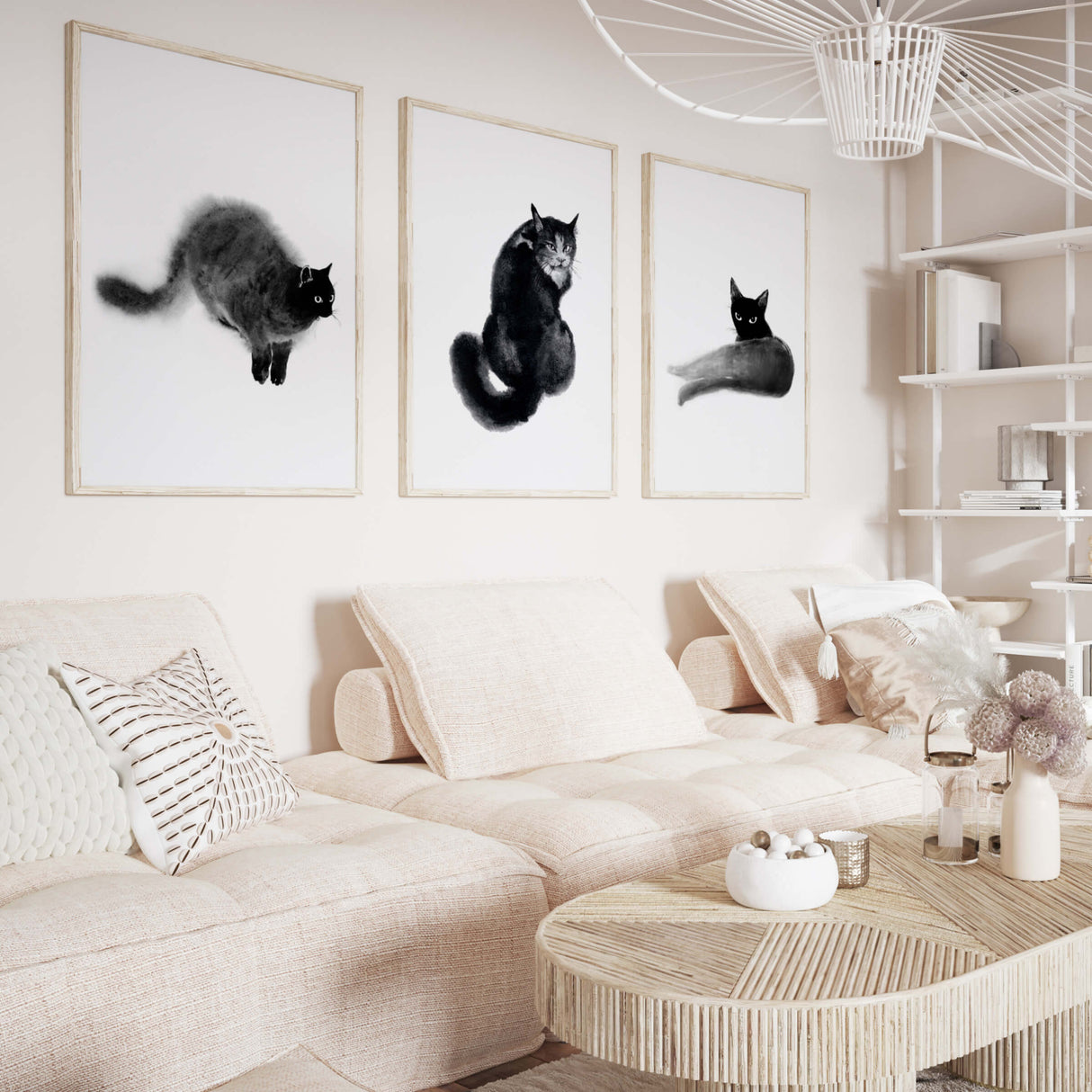 Abstract japandi black cat poster for minimalist home decor, abstract home decor, japandi home decor.