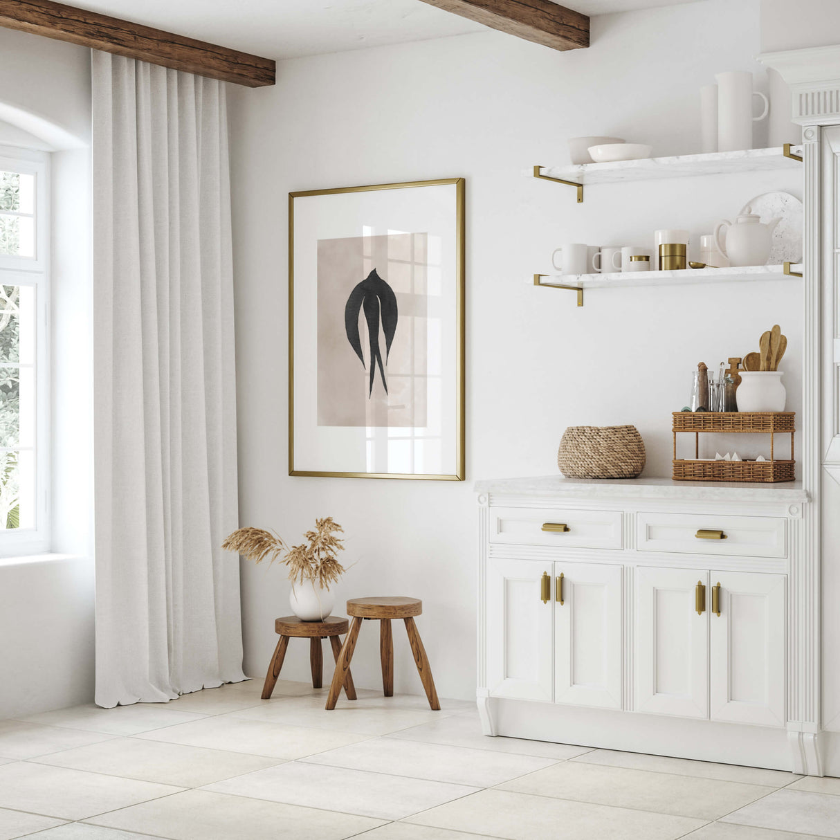 Set of 3 watercolor wabi-sabi black bird print with beige background for wabi sabi home decor, minimalist home decor, beige home decor