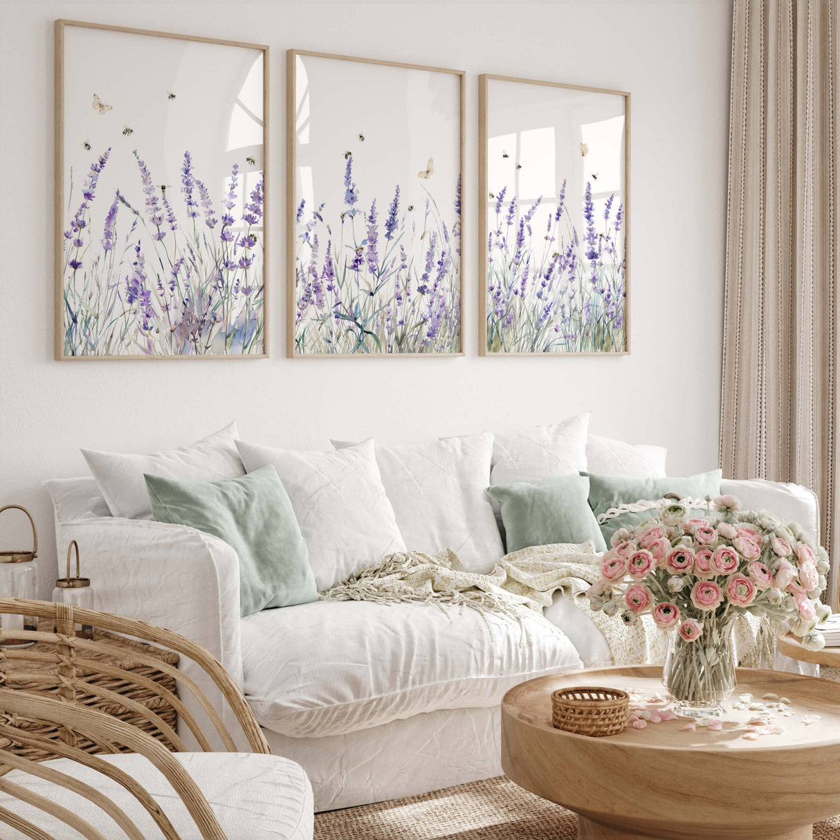 Farmhouse lavender flower digital wall decor with insects
