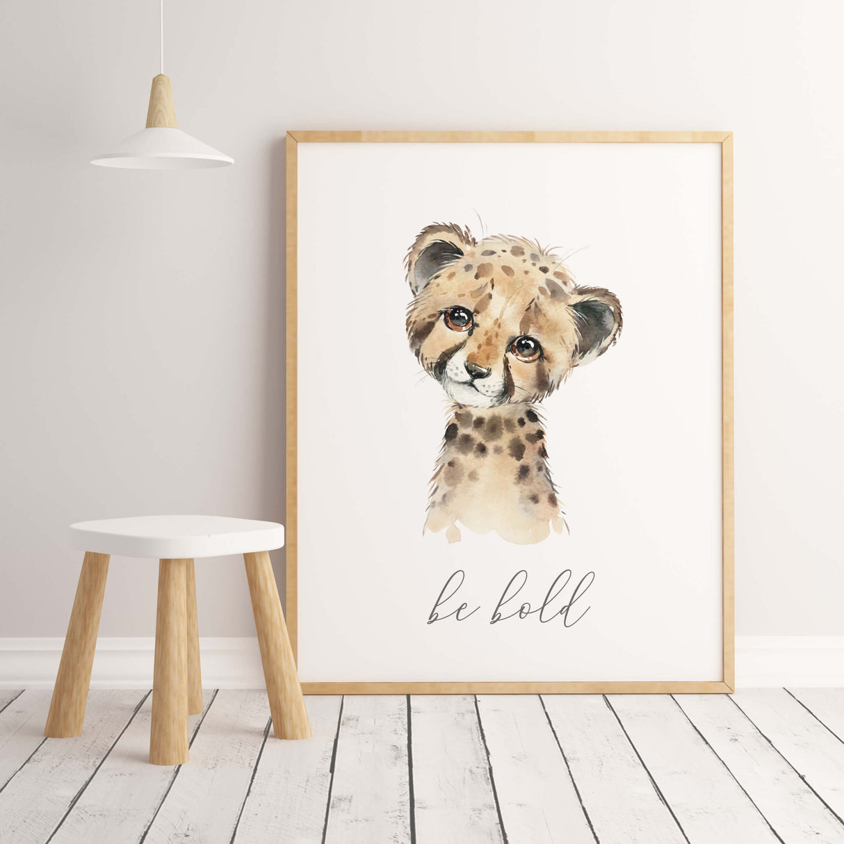 Watercolor leopard print with be bold inspirational quote for gender neutral nursery decor, boho nursery decor.