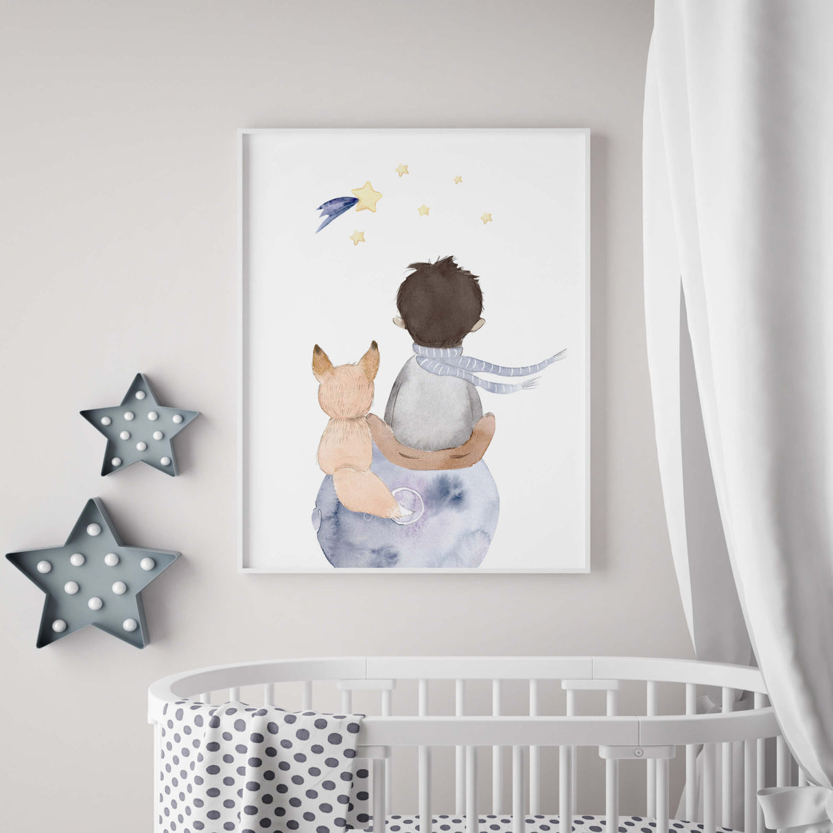 Watercolor little prince printable for toddler room decor, baby boys room decor, nursery decor.