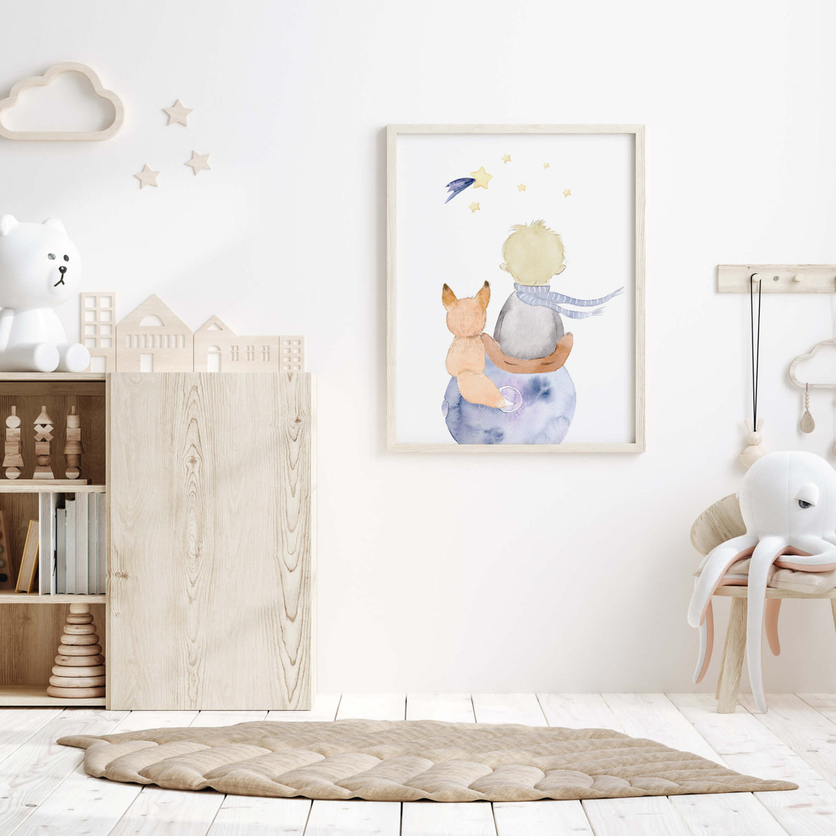 Watercolor little prince poster for toddler room decor, baby boys room decor, nursery decor.