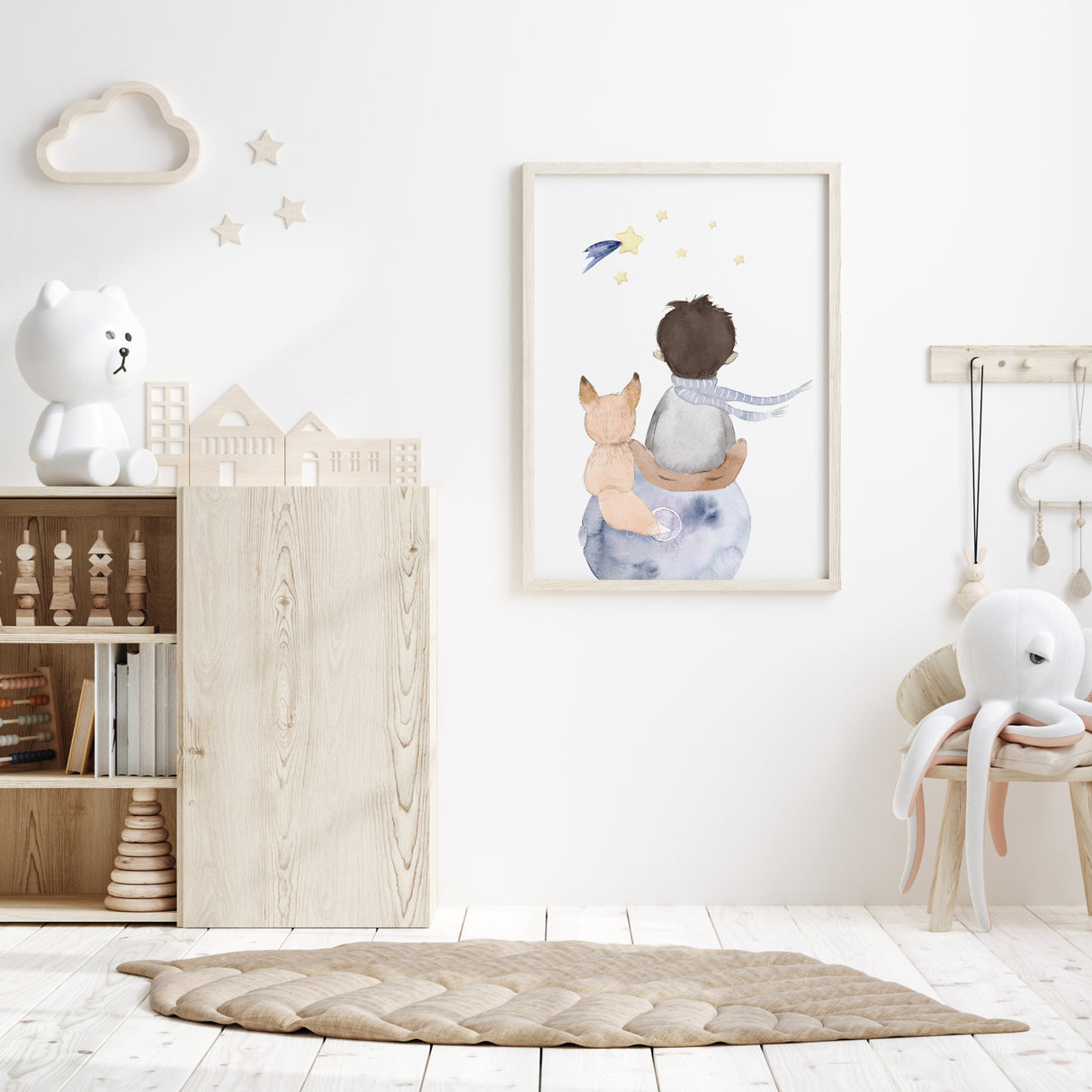 Watercolor little prince poster for toddler room decor, baby boys room decor, nursery decor.