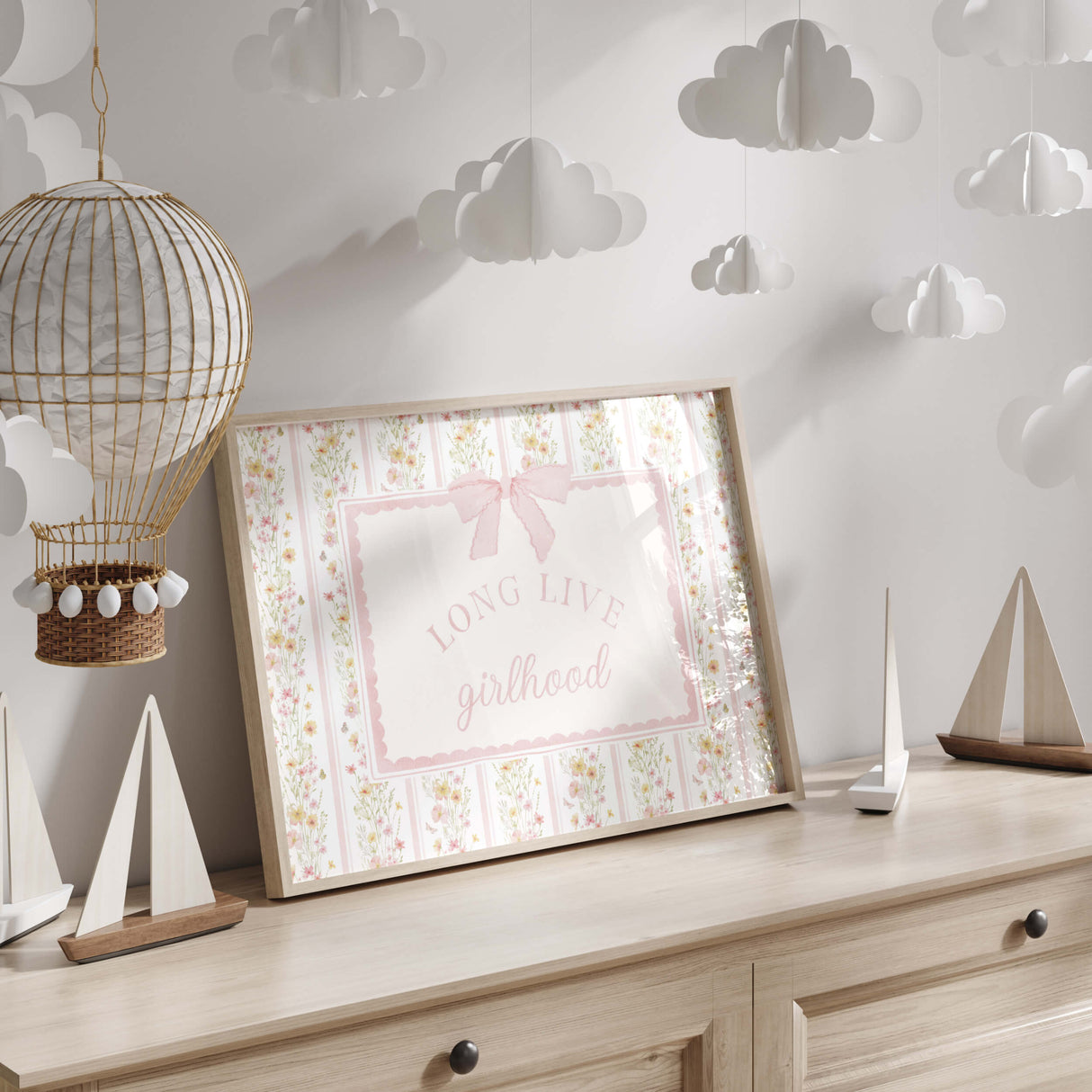 Feminine girls room wall art printable with vintage wildflower design