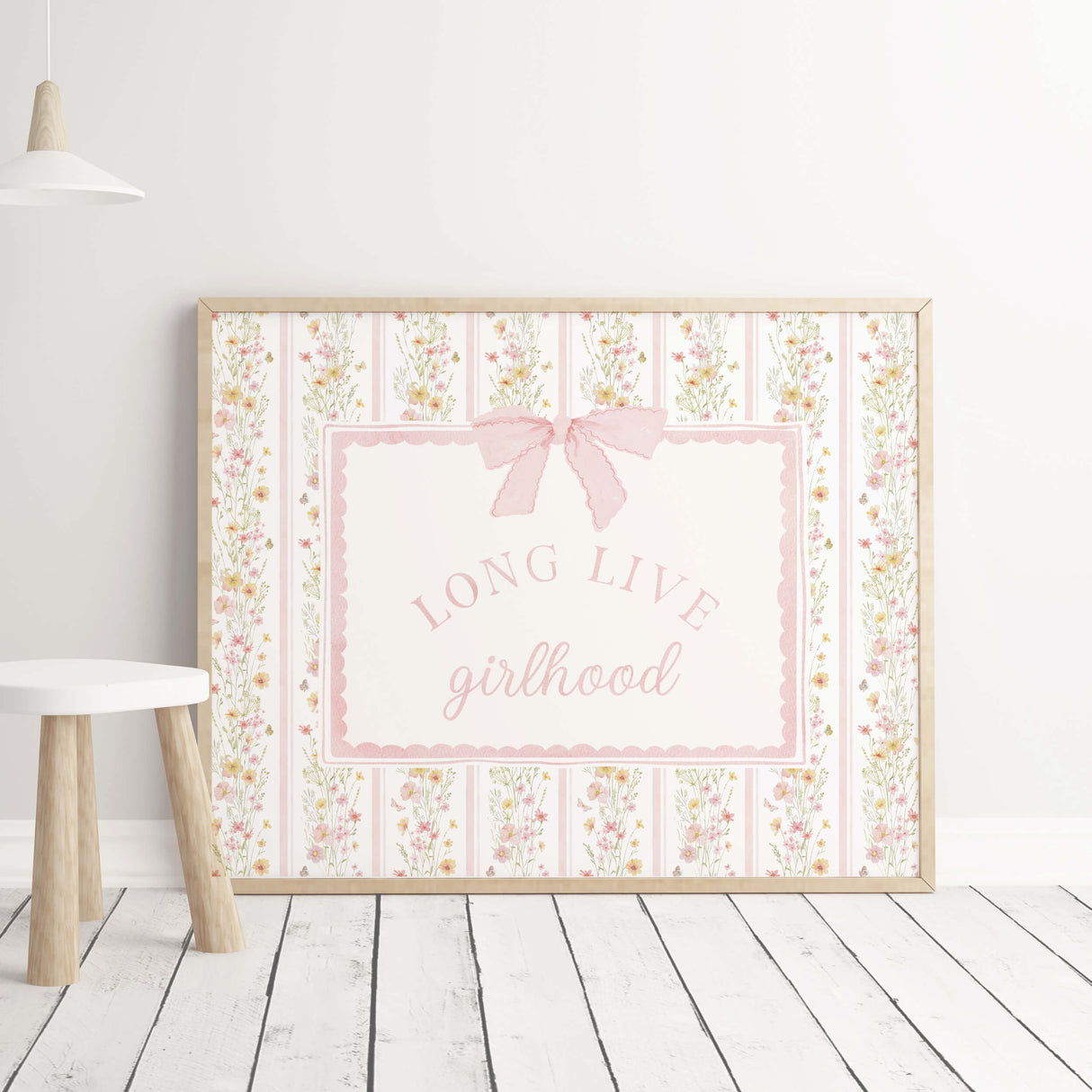 Long live girlhood printable pink floral nursery wall art vintage girls room decor
