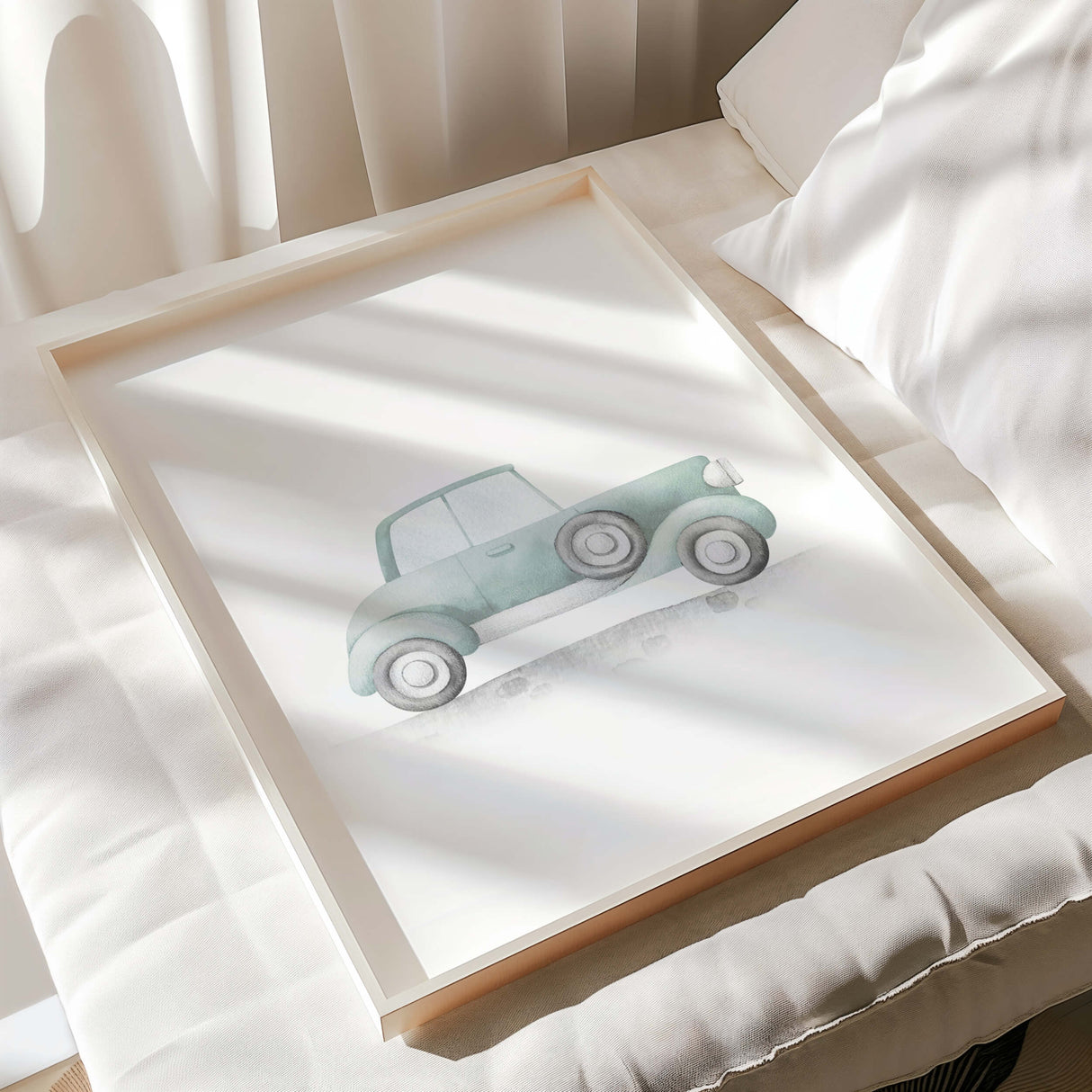 Vehicle nursery wall art set digital download with car and airplane illustrations.