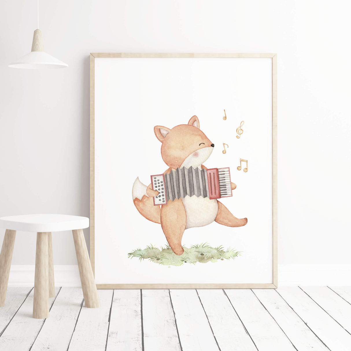 Watercolor fox printable with accordion for nursery and kids room decor.