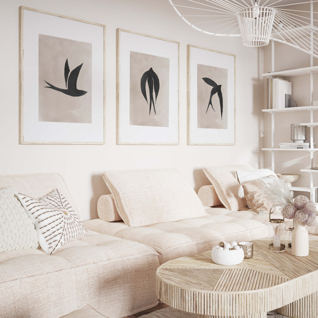 Set of 3 watercolor wabi-sabi black bird print with beige background for wabi sabi home decor, minimalist home decor, beige home decor