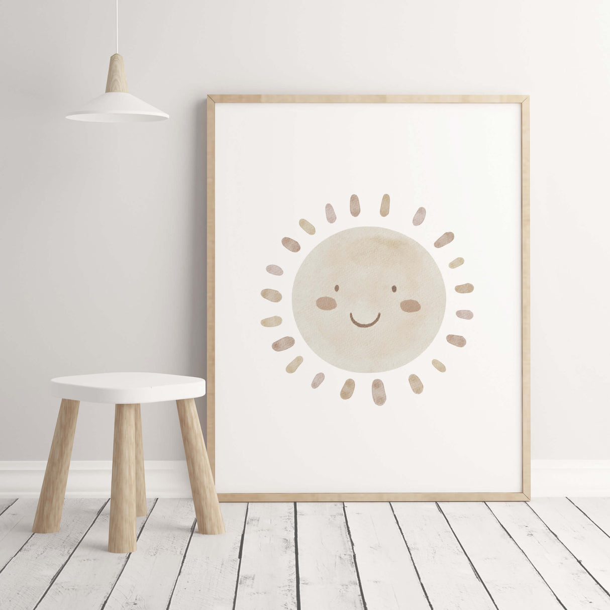 Set of 4 watercolor boho nursery print with rainbow, sunshine, rain cloud and hearts in pink, brown and beige colors for gender neutral  nursery decor and boho nursery decor, baby girls room decor.