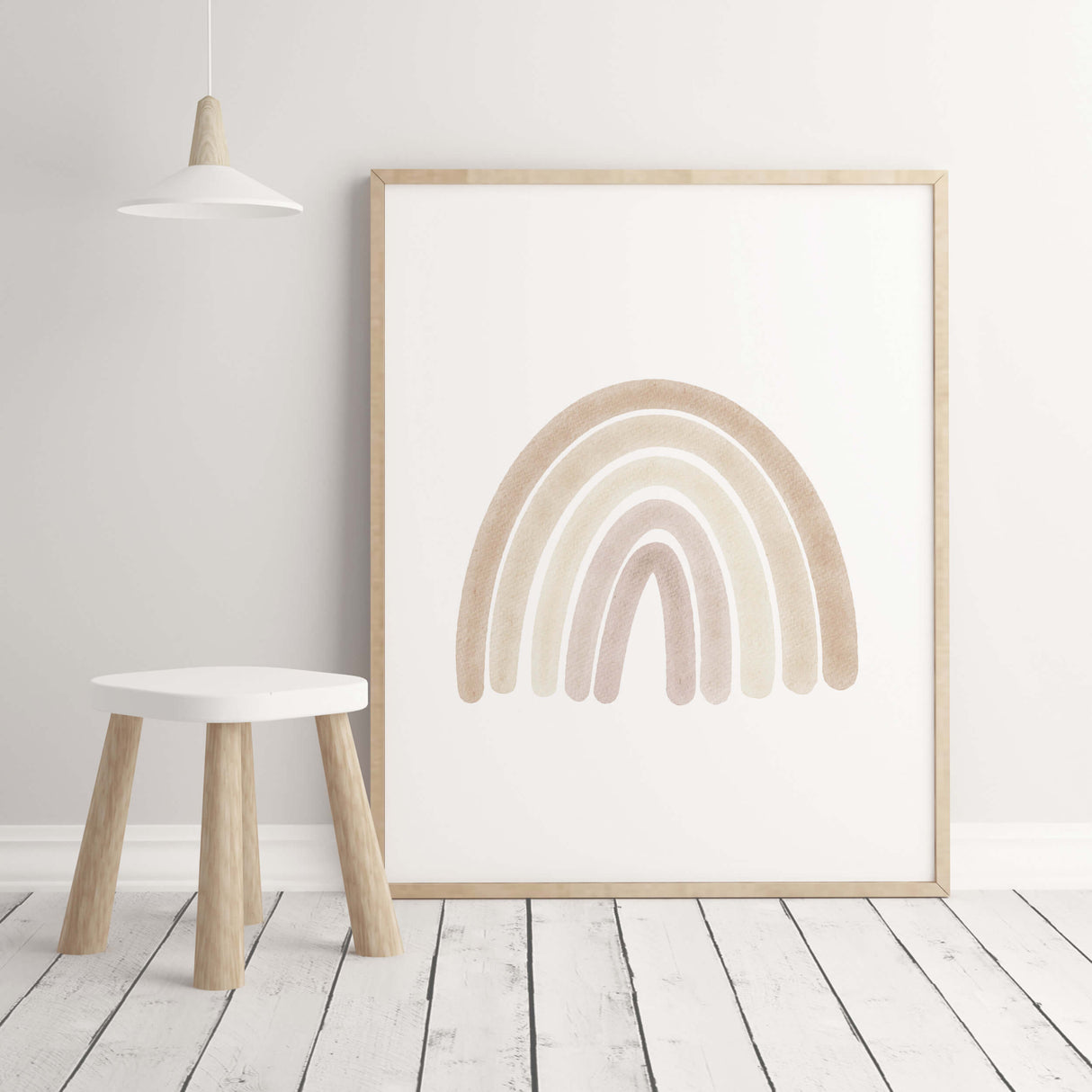 Watercolor boho nursery print with rainbow in pink, brown and beige colors for gender neutral  nursery decor and boho nursery decor, baby girls room decor.