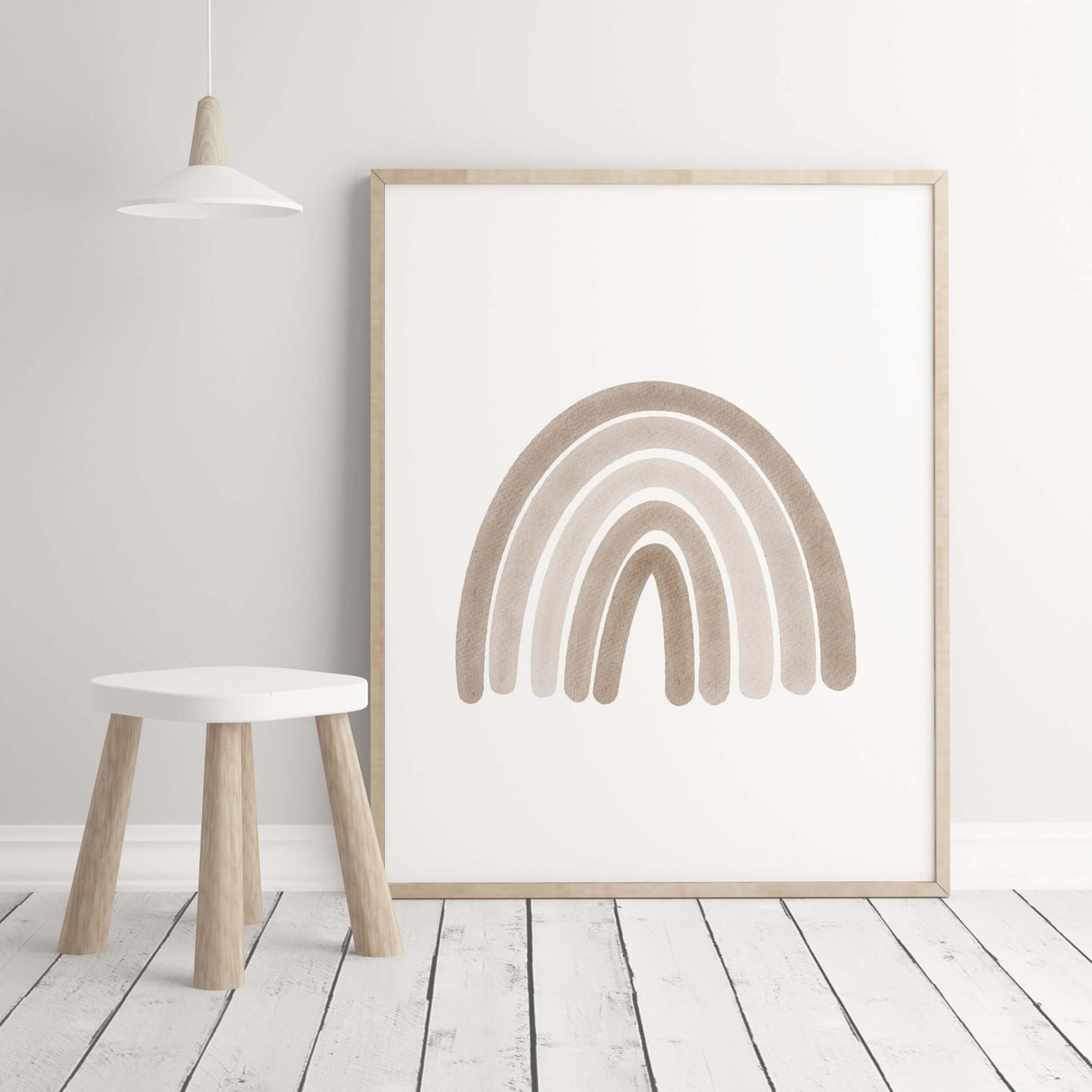 Set of 4 watercolor boho nursery print with rainbow in  brown and beige colors for gender neutral  nursery decor and kids decor, baby boys room decor, baby girls room decor, boho nursery decor.