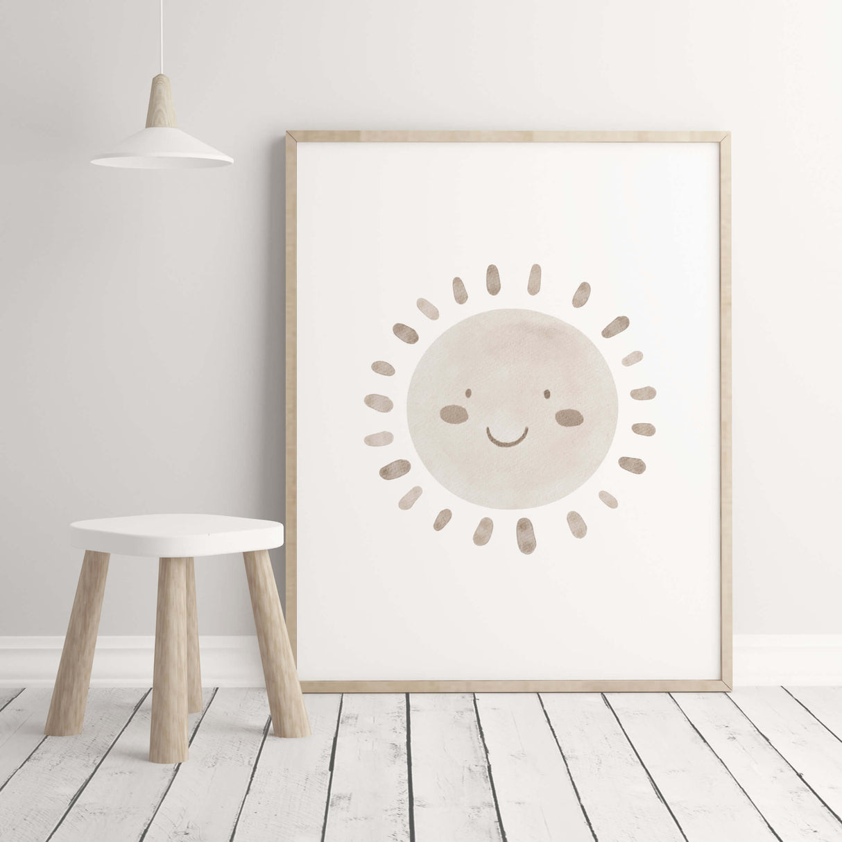 Set of 4 watercolor boho nursery print with rainbow, sunshine, rain cloud and hearts in  brown and beige colors for gender neutral  nursery decor and kids decor, baby boys room decor, baby girls room decor, boho nursery decor.