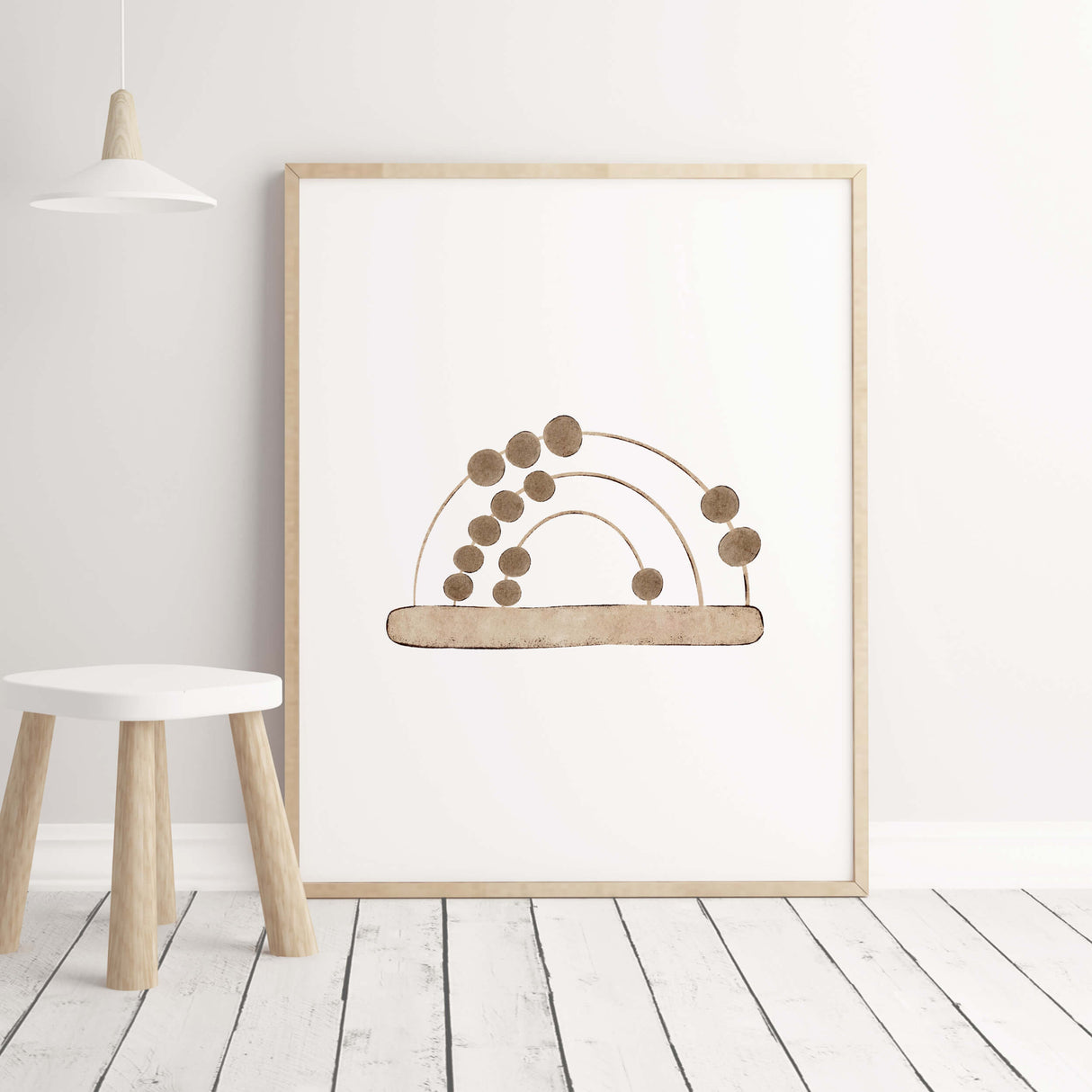 Watercolor boho toys poster for white nursery decor.