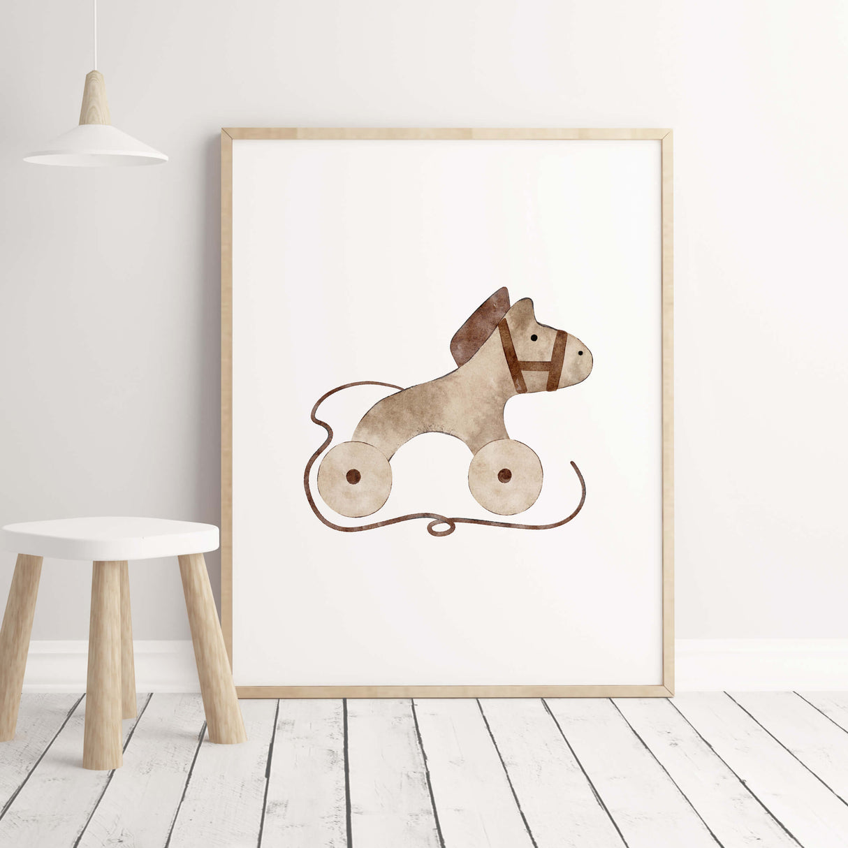 Watercolor brown toys printable for boho nursery decor.