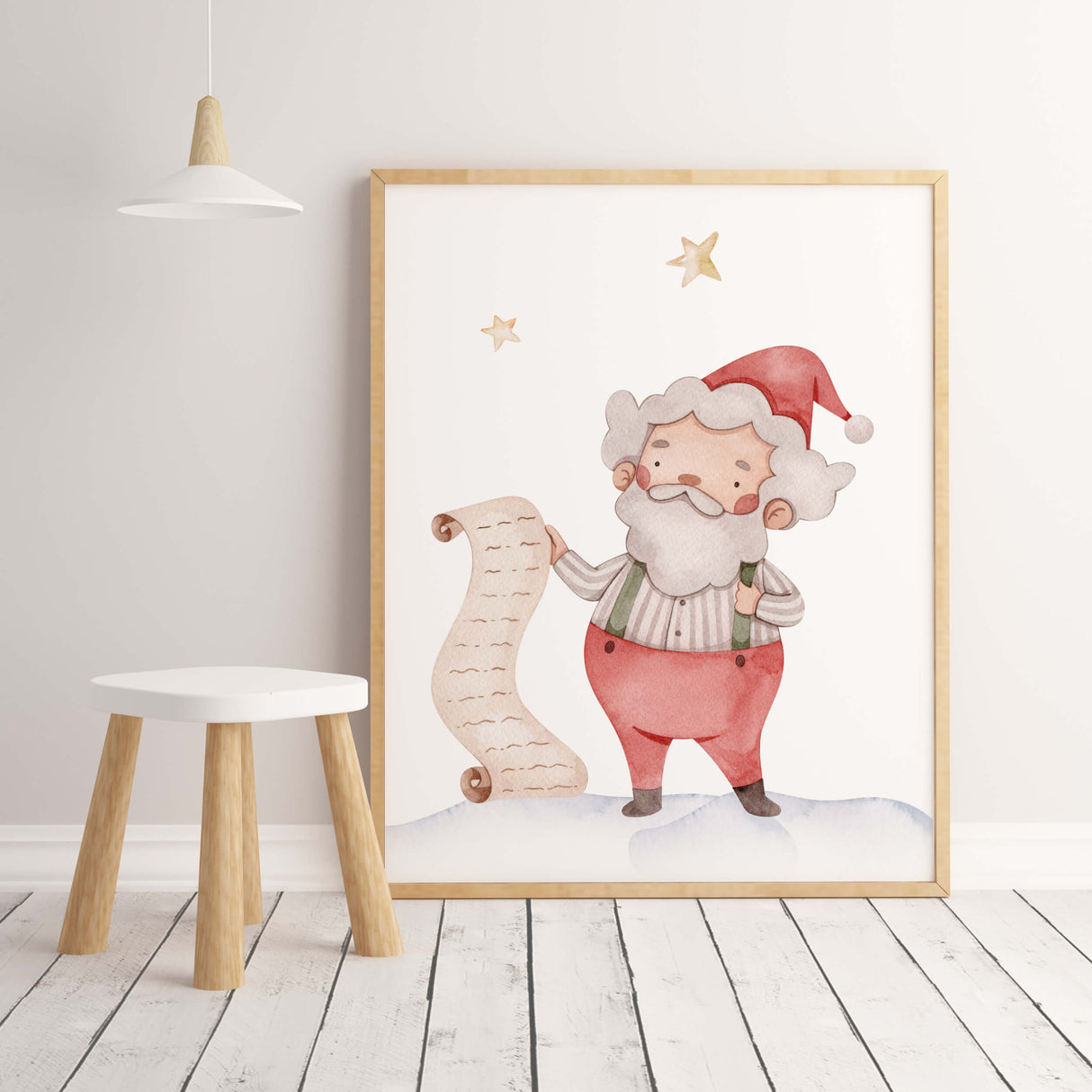 Watercolor christmas nursery printable with Santa Claus for christmas nursery decor