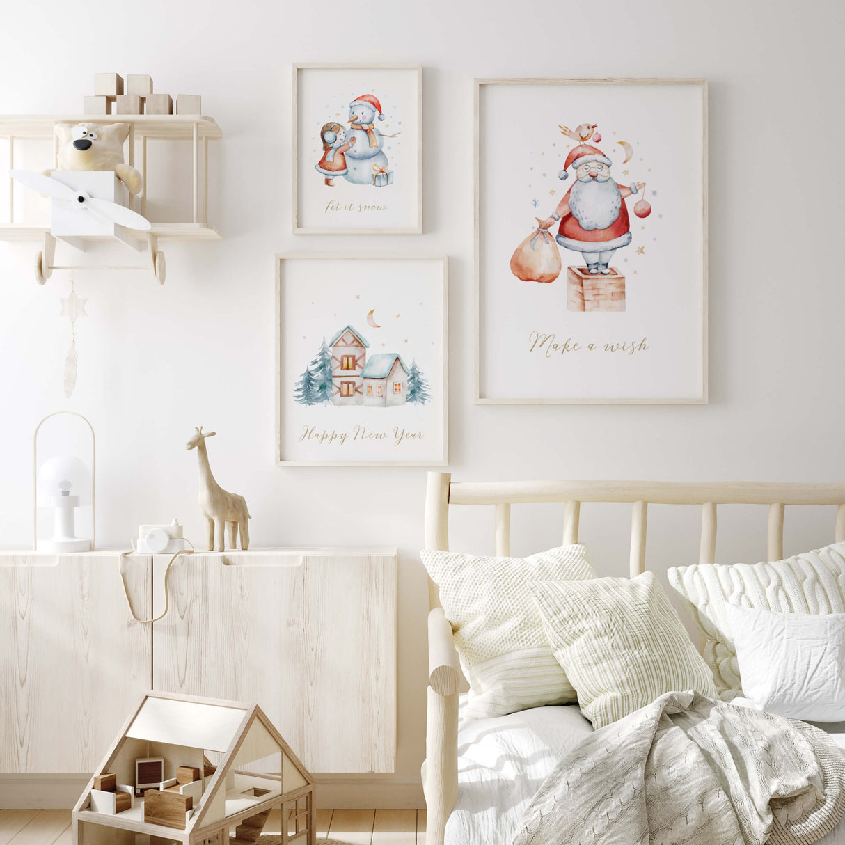 Watercolor christmas nursery printable with  quote for christmas and winter nursery wall decor..