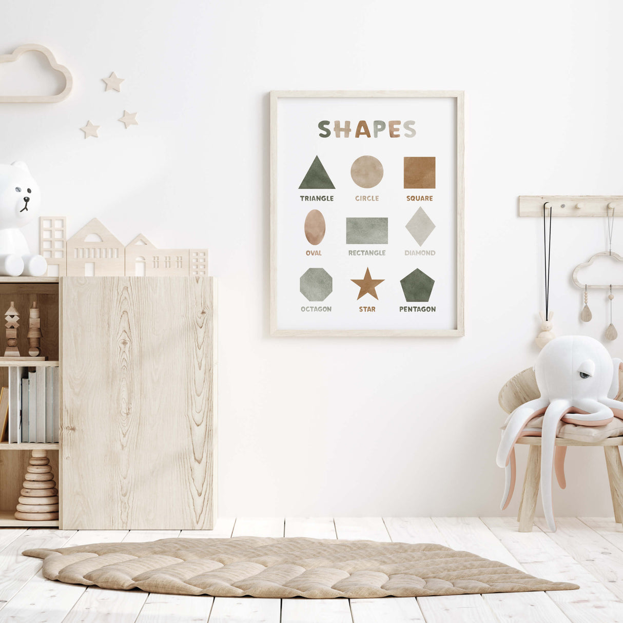 Watercolor shapes kids print for gender neutral nursery ideas