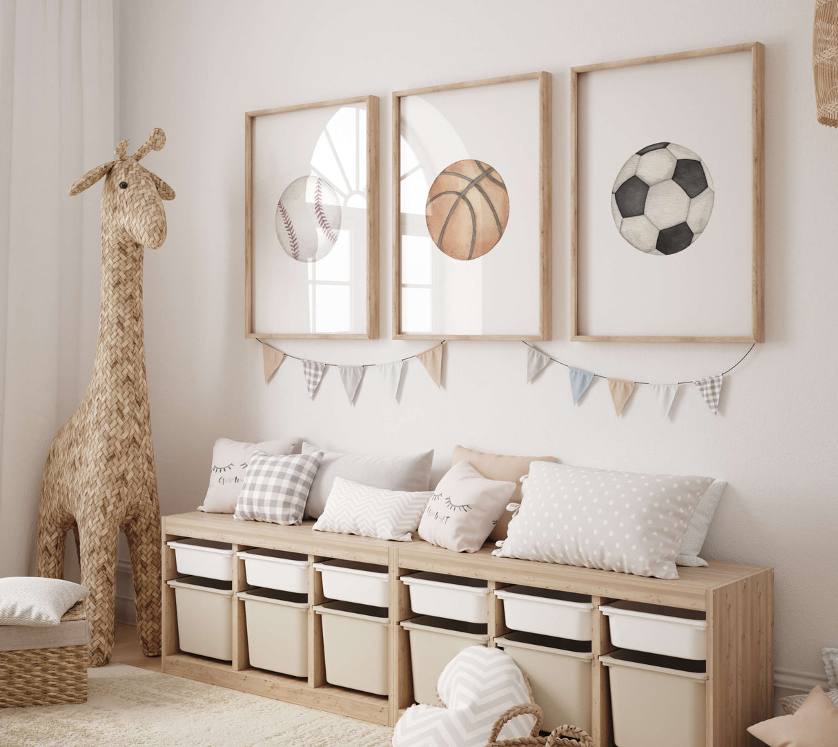 Sports Ball Nursery Prints with Soccer, Basketball and Baseball - Set of 3