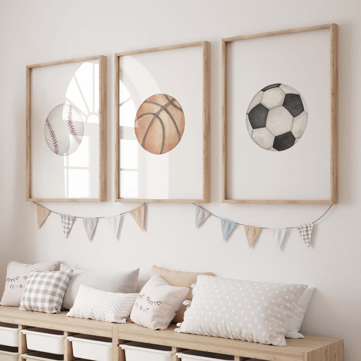 Sports Ball Nursery Prints with Soccer, Basketball and Baseball - Set of 3