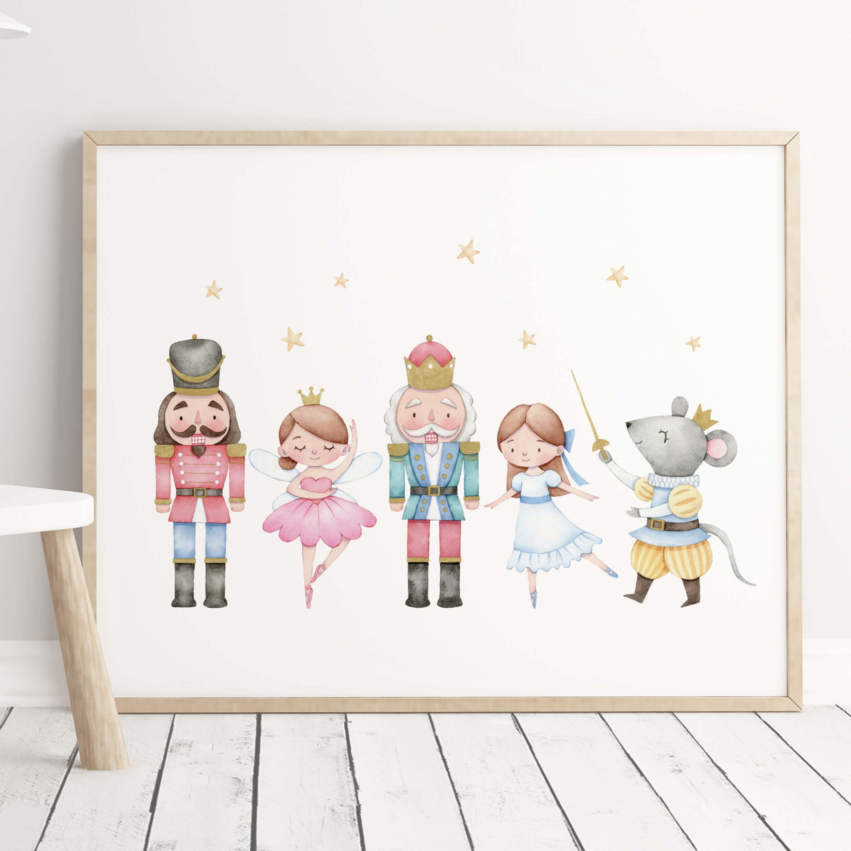Watercolor nutcracker poster for christmas winter nursery decor.