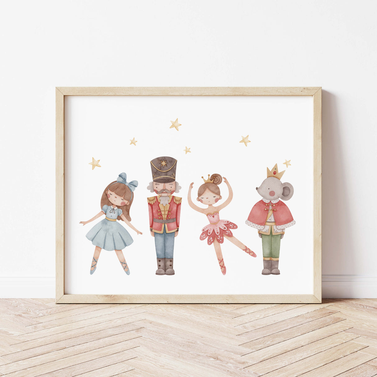Watercolor nutcracker printable for gender neutral christmas nursery decor.