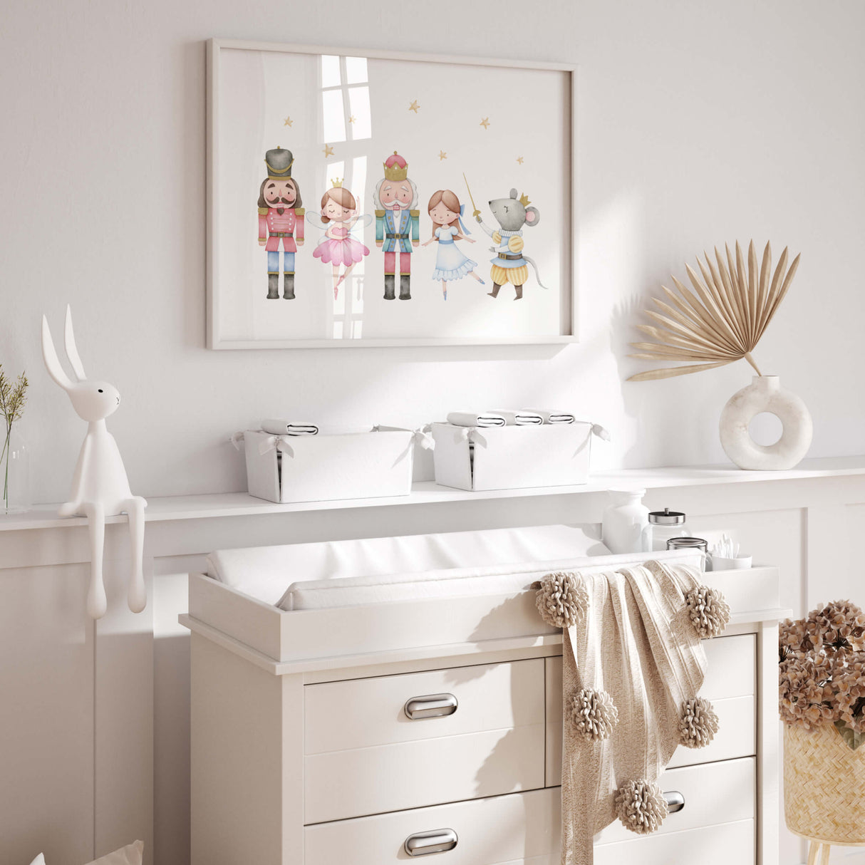 Watercolor nutcracker nursery print able for christmas winter nursery decor.