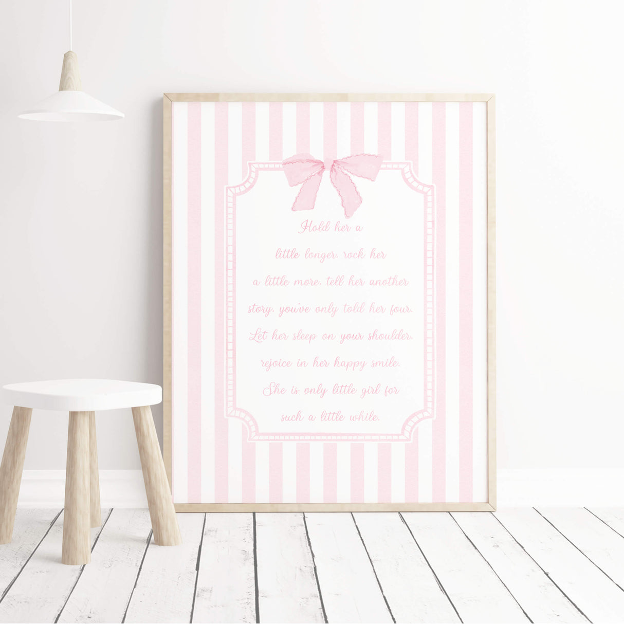 Hold her a littleg longer rock her a little more tell her pink quote for baby girls nursery decor.