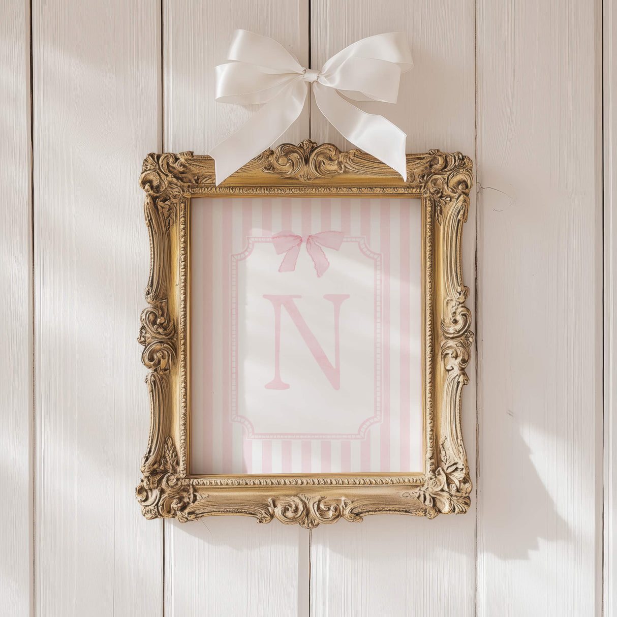 Pink nursery printable wall art floral bow alphabet set