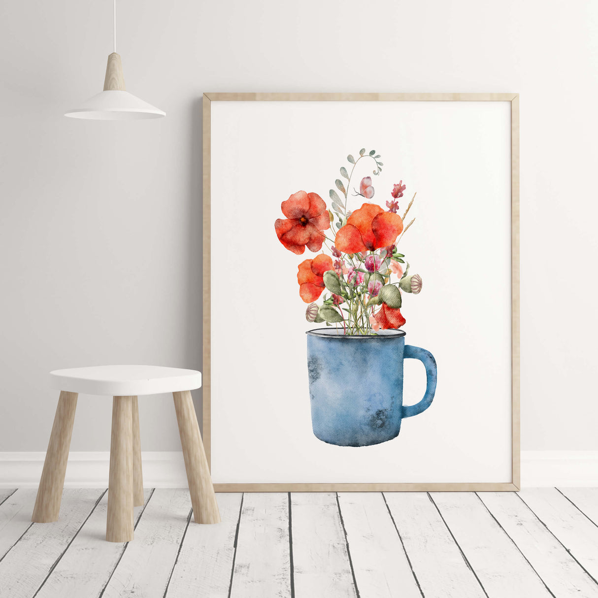 Watercolor poppy flower printable for spring home decor.