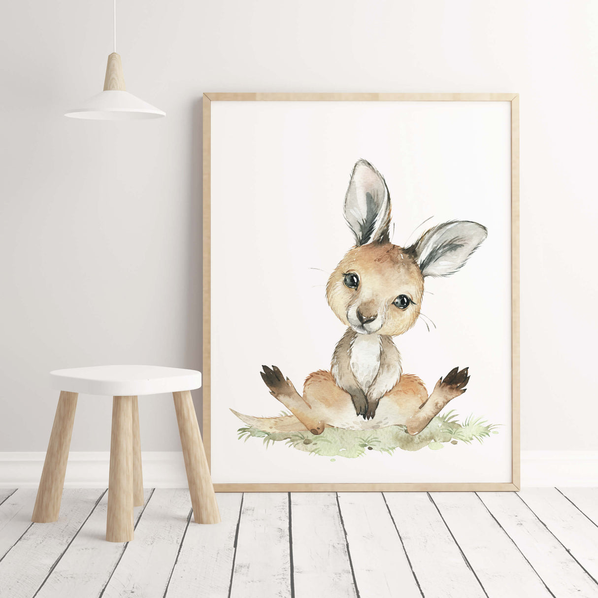 Watercolor safari animal with kangaroo print for gender neutral nursery decor and ideas, boho nursery decor.