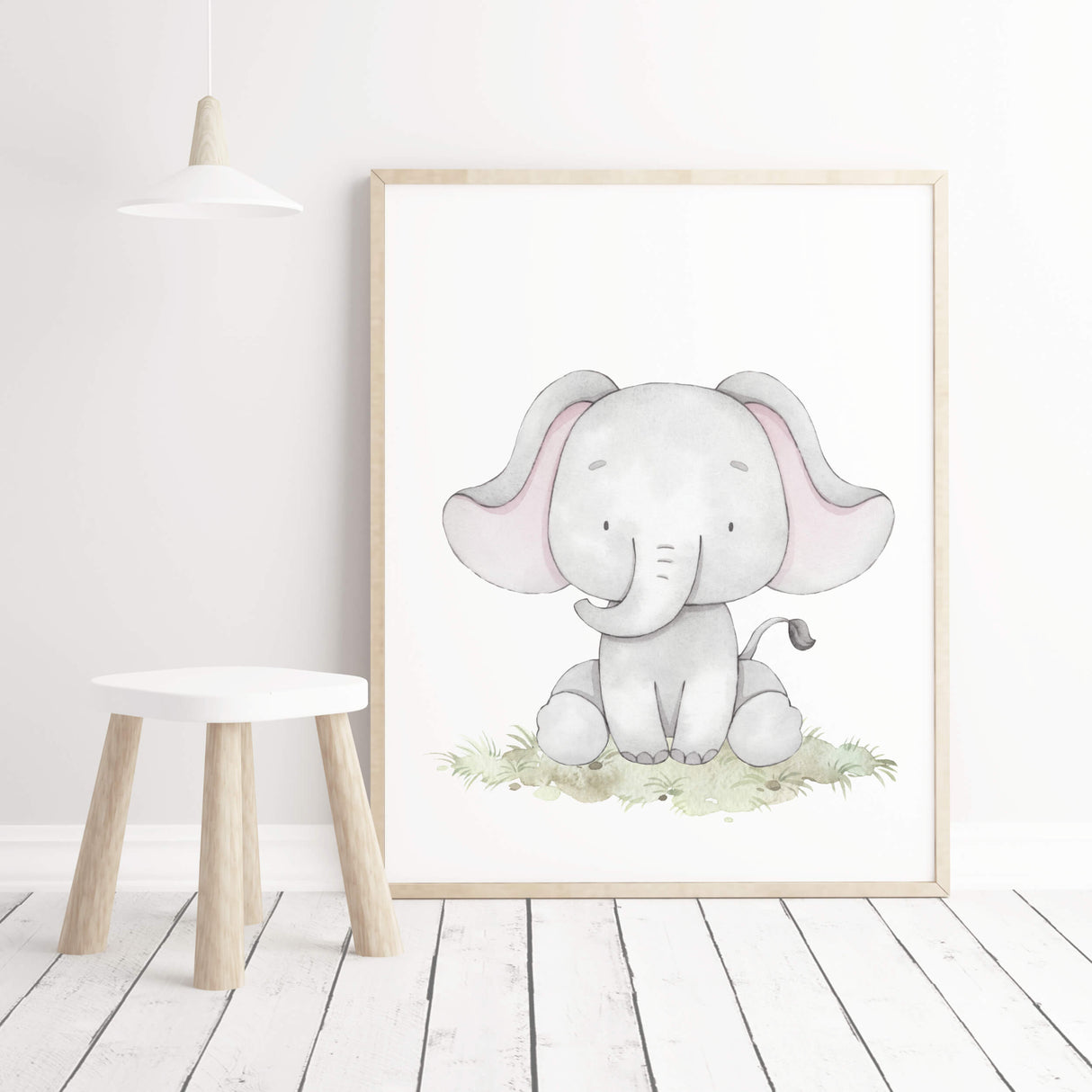 Watercolor elephant with soft pastel earth colors nursery printable for gender neutral nursery decor, baby boys room decor, girls room decor.