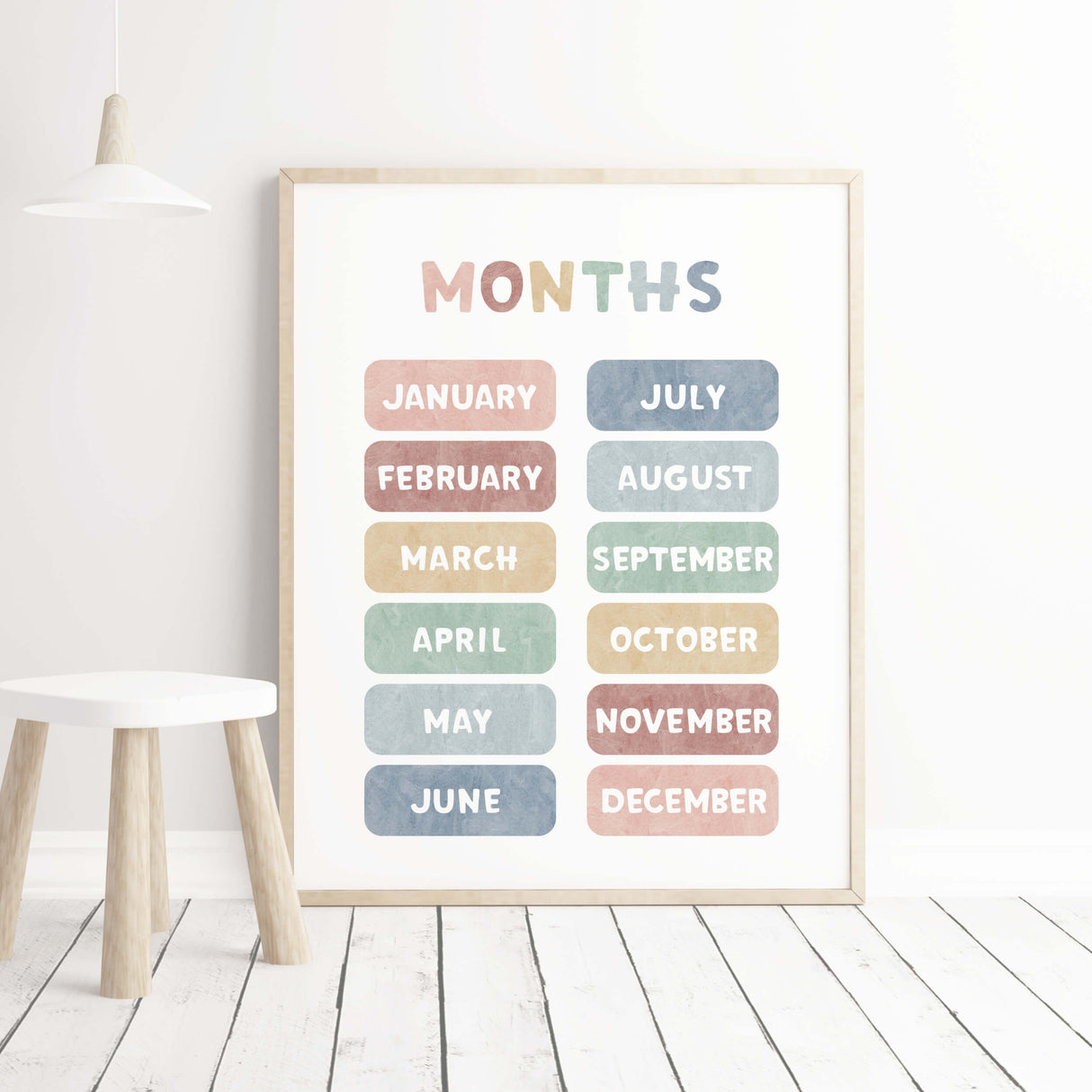 Watercolor months printable for gender neutral nursery and kids room decor