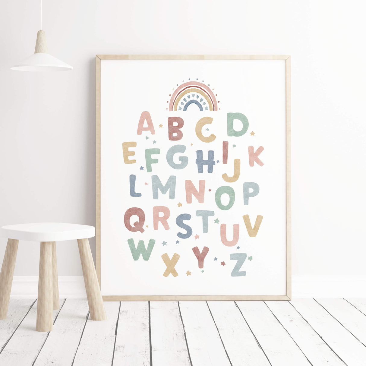 Watercolor alphabet printable for gender neutral nursery and kids room decor