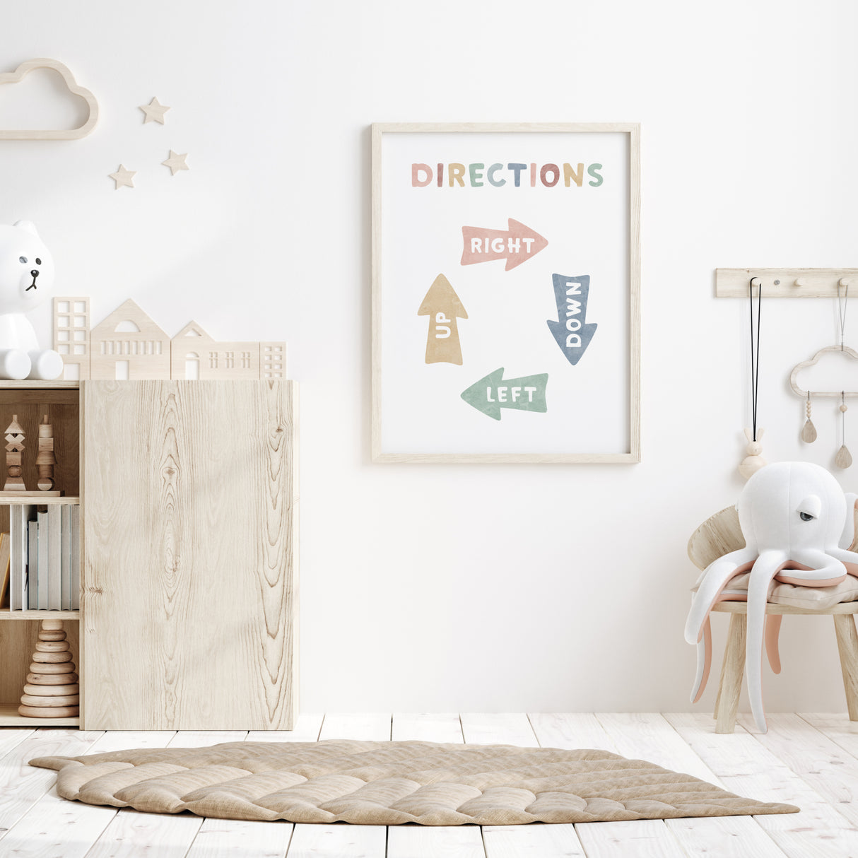 Watercolor directions printable for gender neutral nursery and kids room decor.
