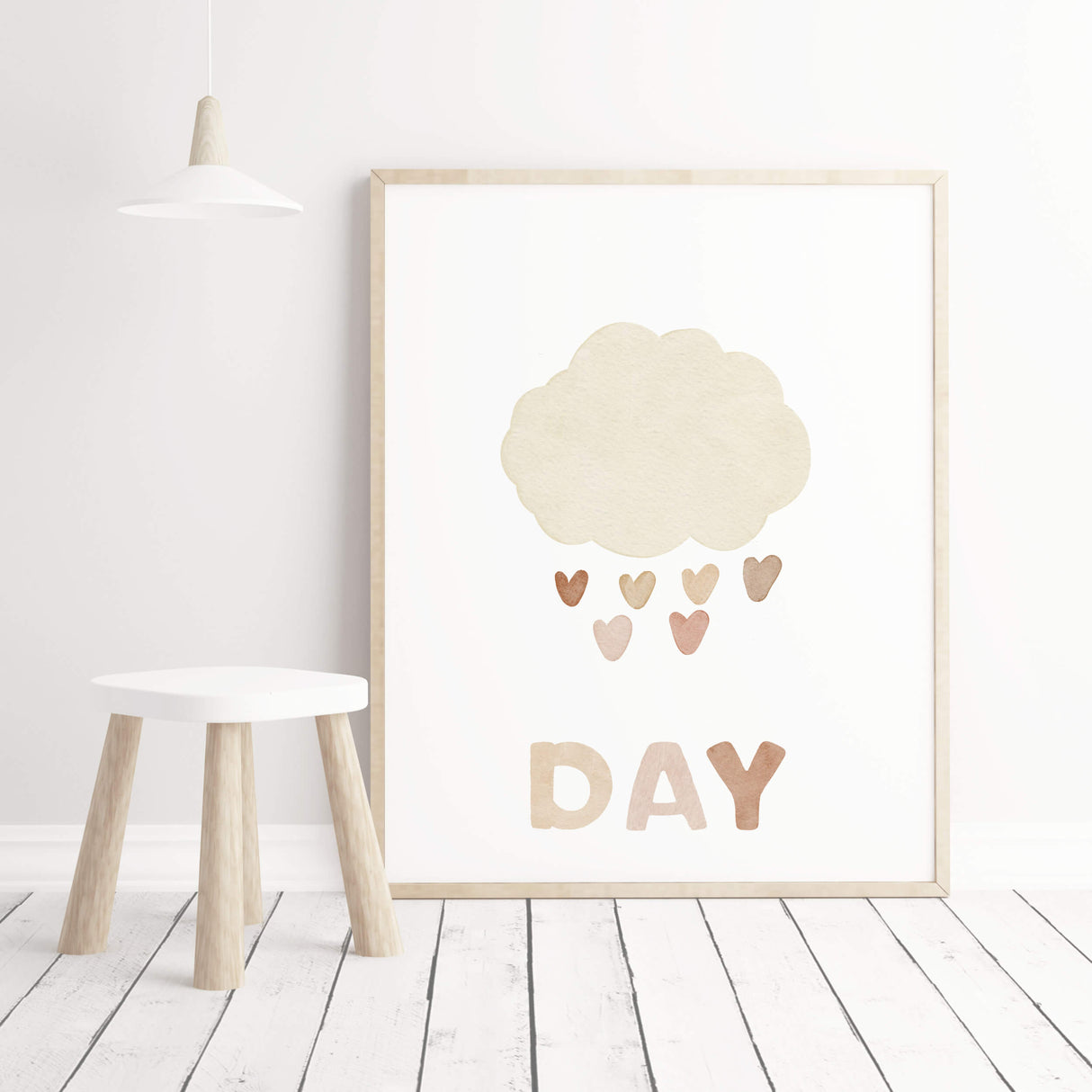 Watercolor play all day print with cloud in brown and beige colors for gender neutral  nursery decor and kids decor, baby boys room decor, baby girls room decor.