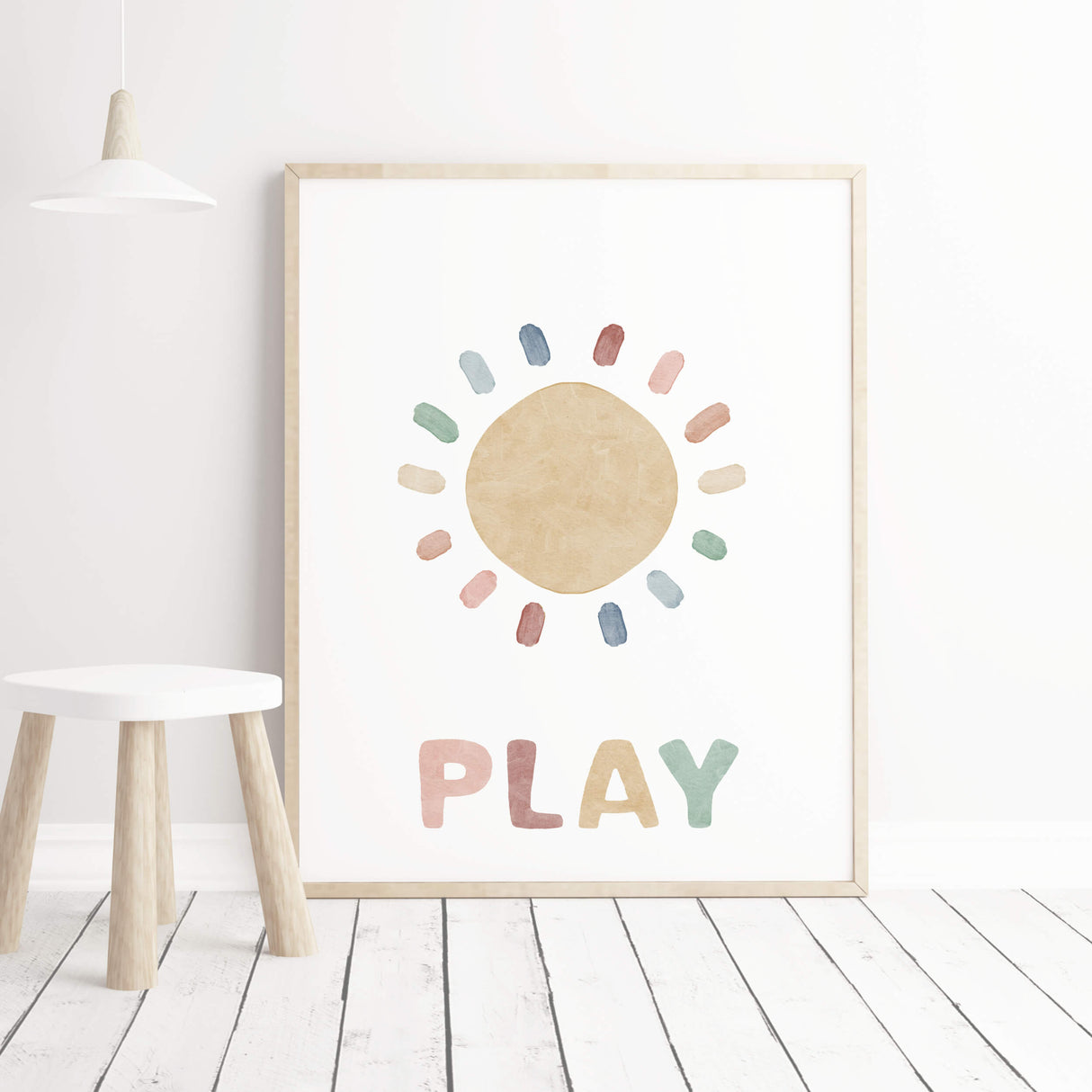 Watercolor "play all day" nursery printable with cloud for neutral nursery decor
