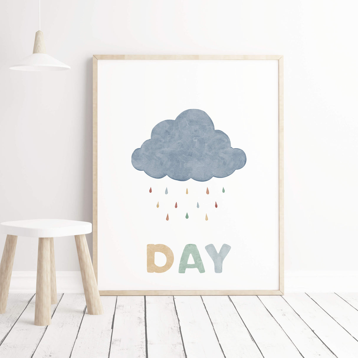 Watercolor cloud nursey print with play all day quote for neutral nursery room decor