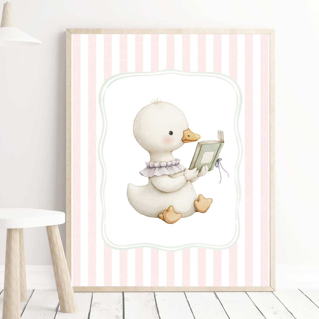 Digital download duck reading book wall print for girls nursery décor